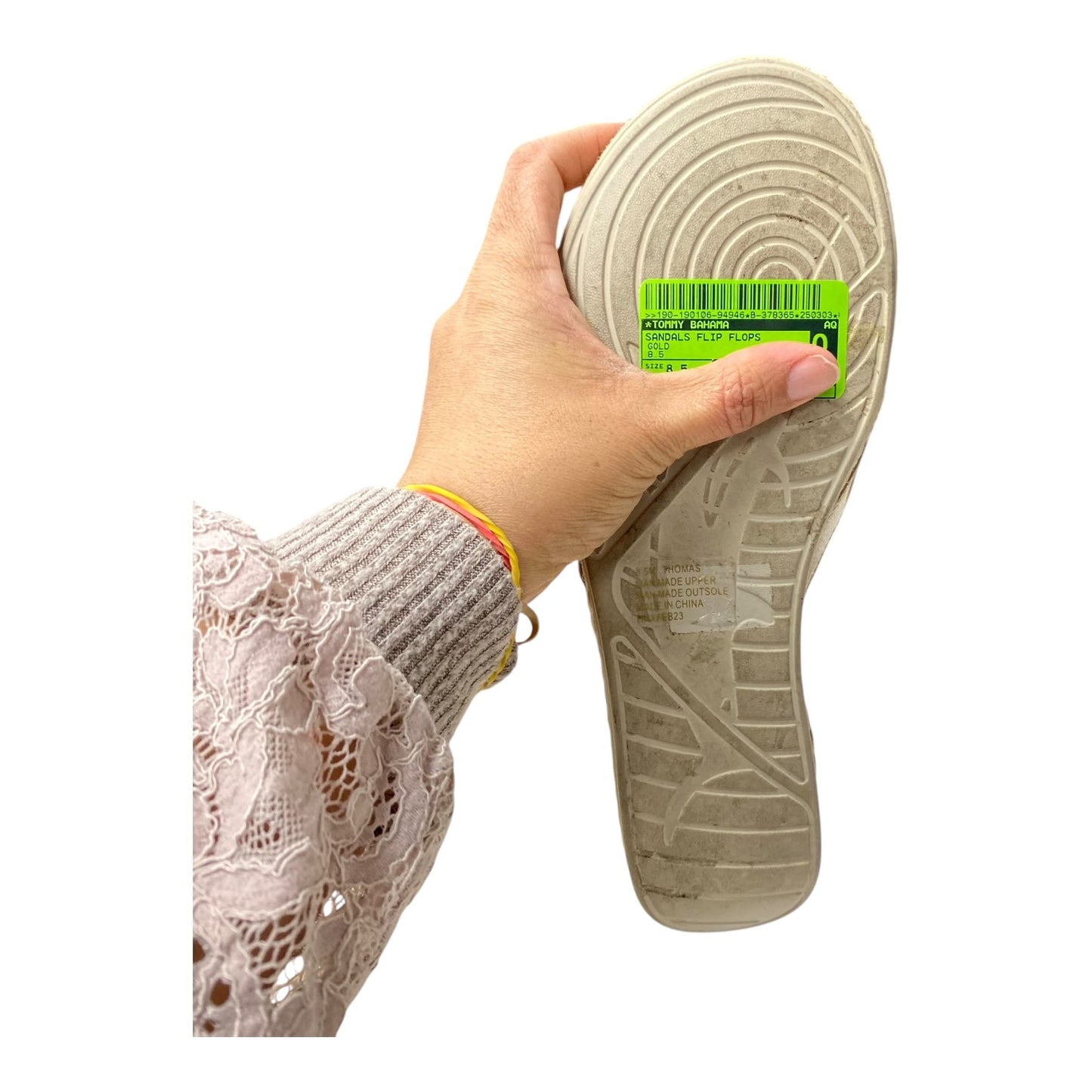 Sandals Flip Flops By Tommy Bahama In Gold, Size:8.5