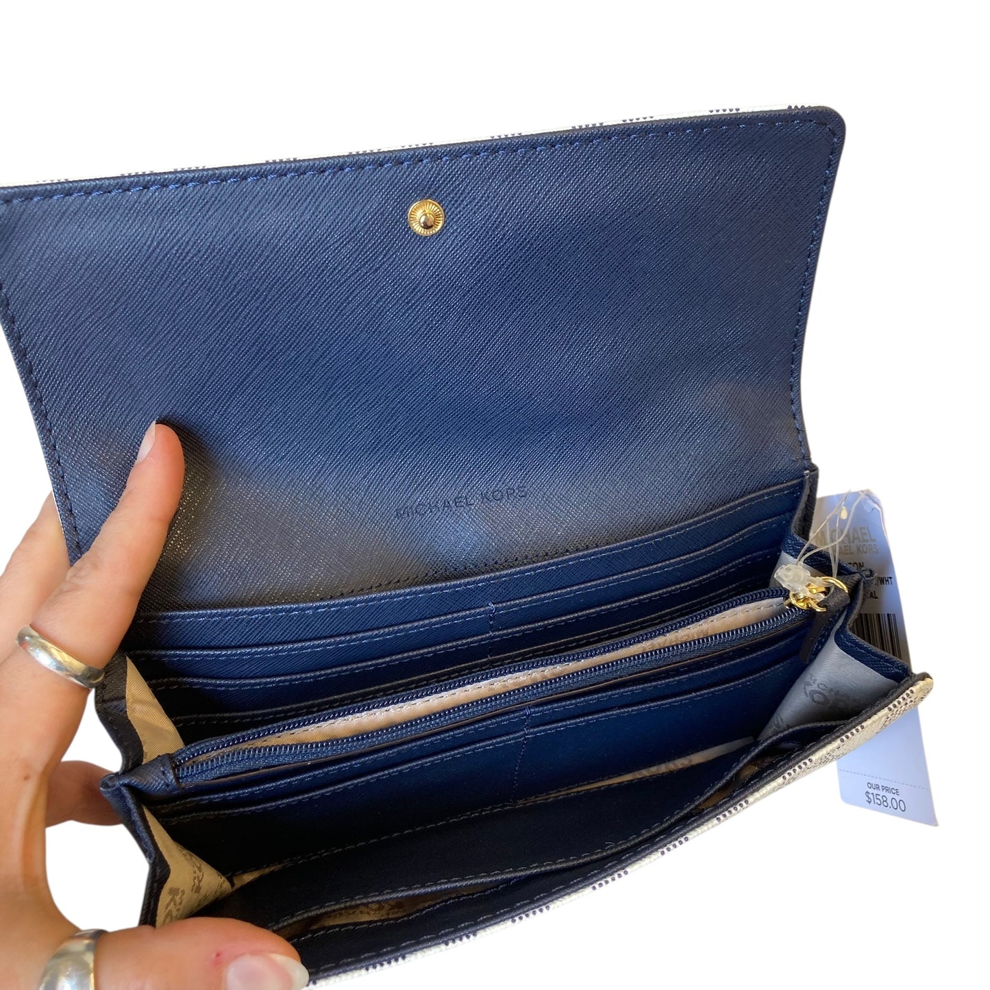 Wallet Designer By Michael Kors In Blue & White, Size:Large