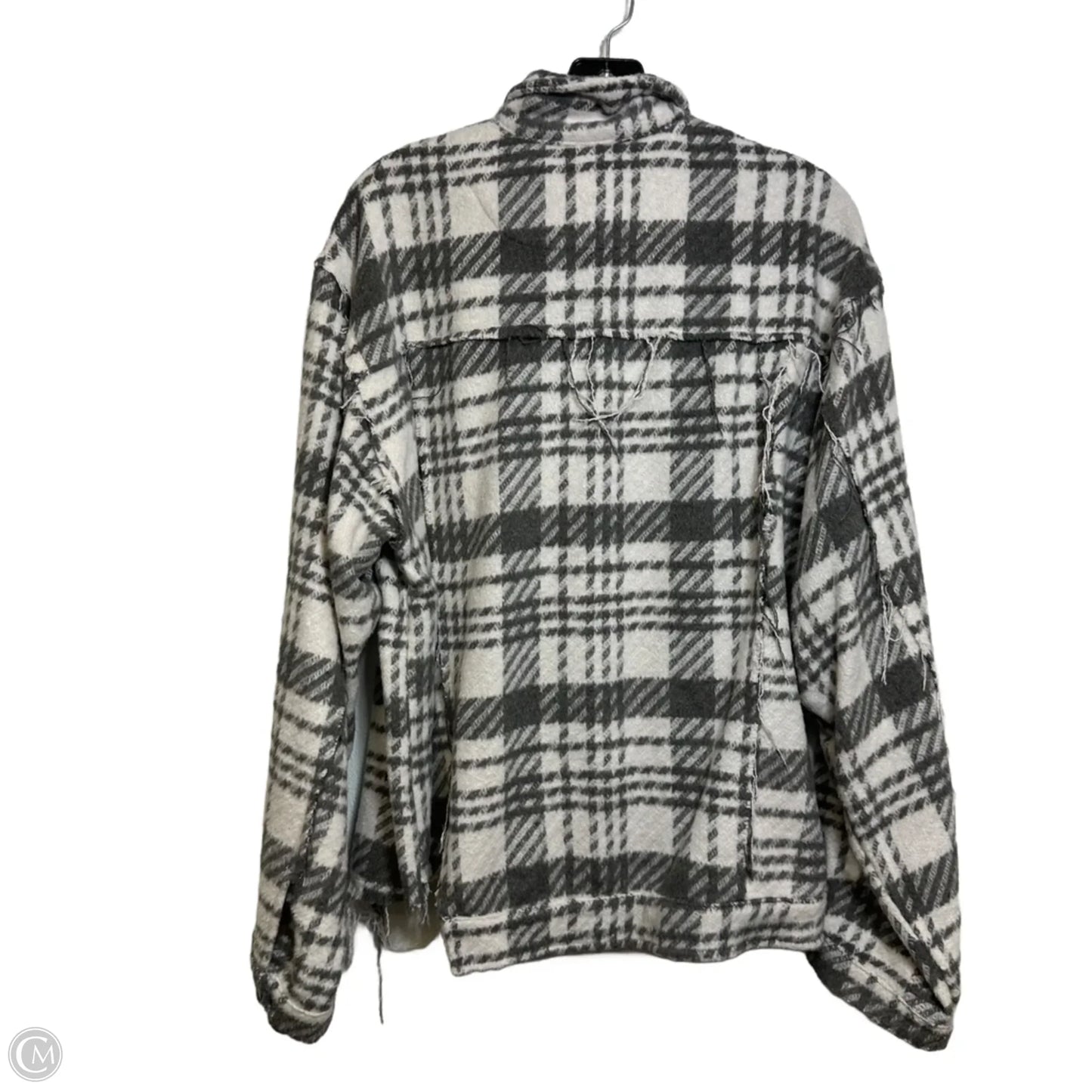 Jacket Shirt By Pol In Grey & White, Size: L