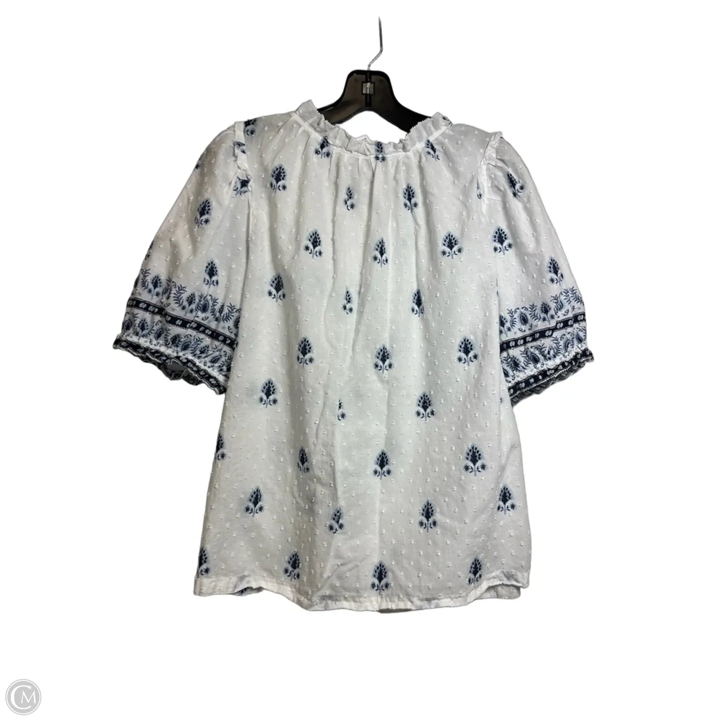 Top Short Sleeve By Loft In Blue & White, Size: L