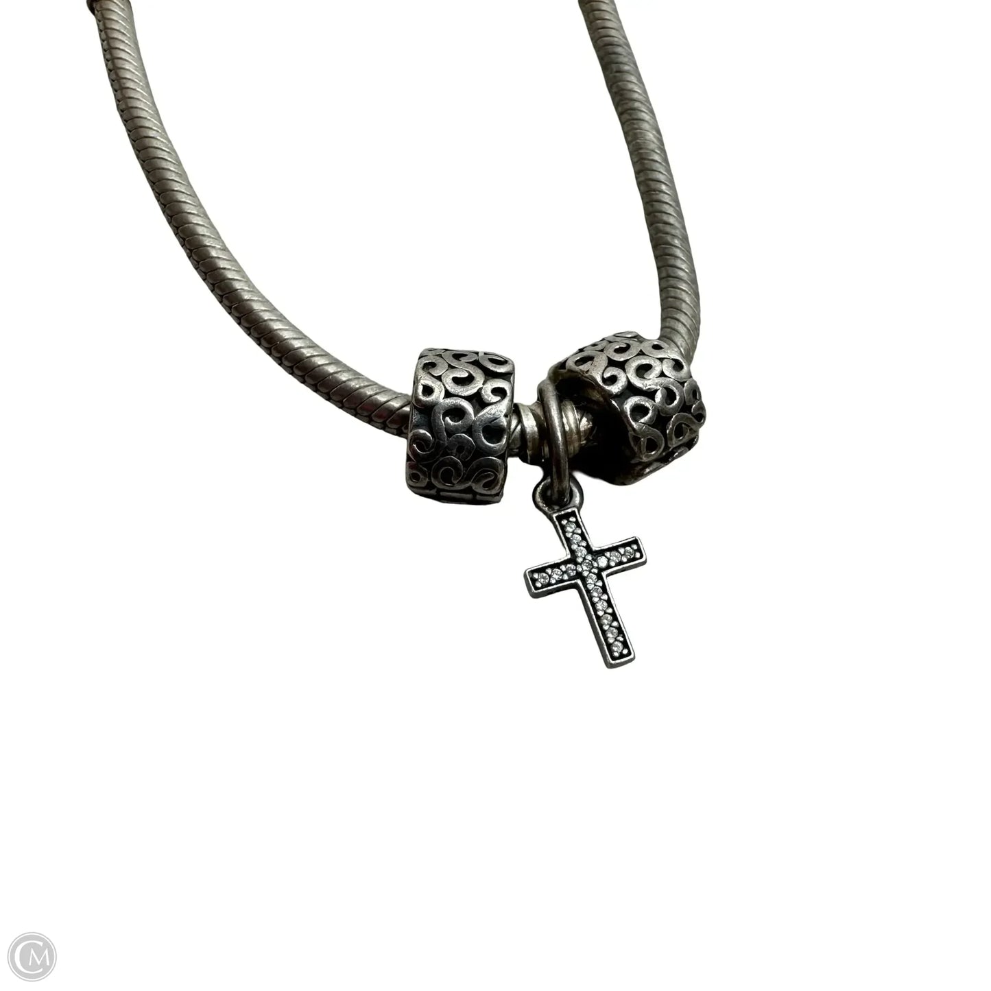 8 inch Sterling silver charm Bracelet with cross charm & 2 spacer beads By Pandora