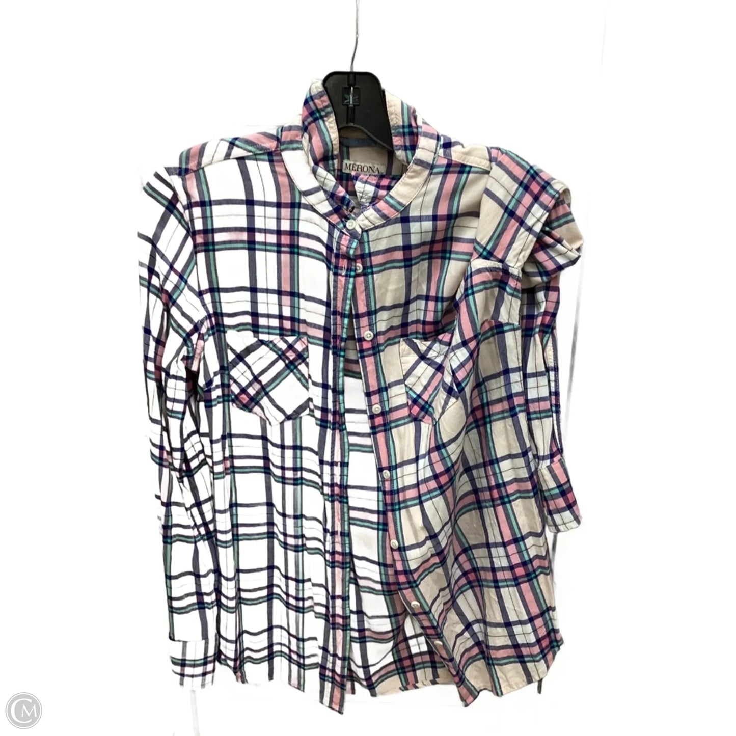 Top Long Sleeve By Merona In Plaid Pattern, Size: M