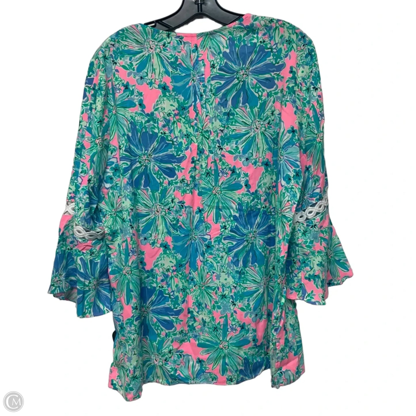 Top 3/4 Sleeve Designer By Lilly Pulitzer In Green & Pink, Size: L