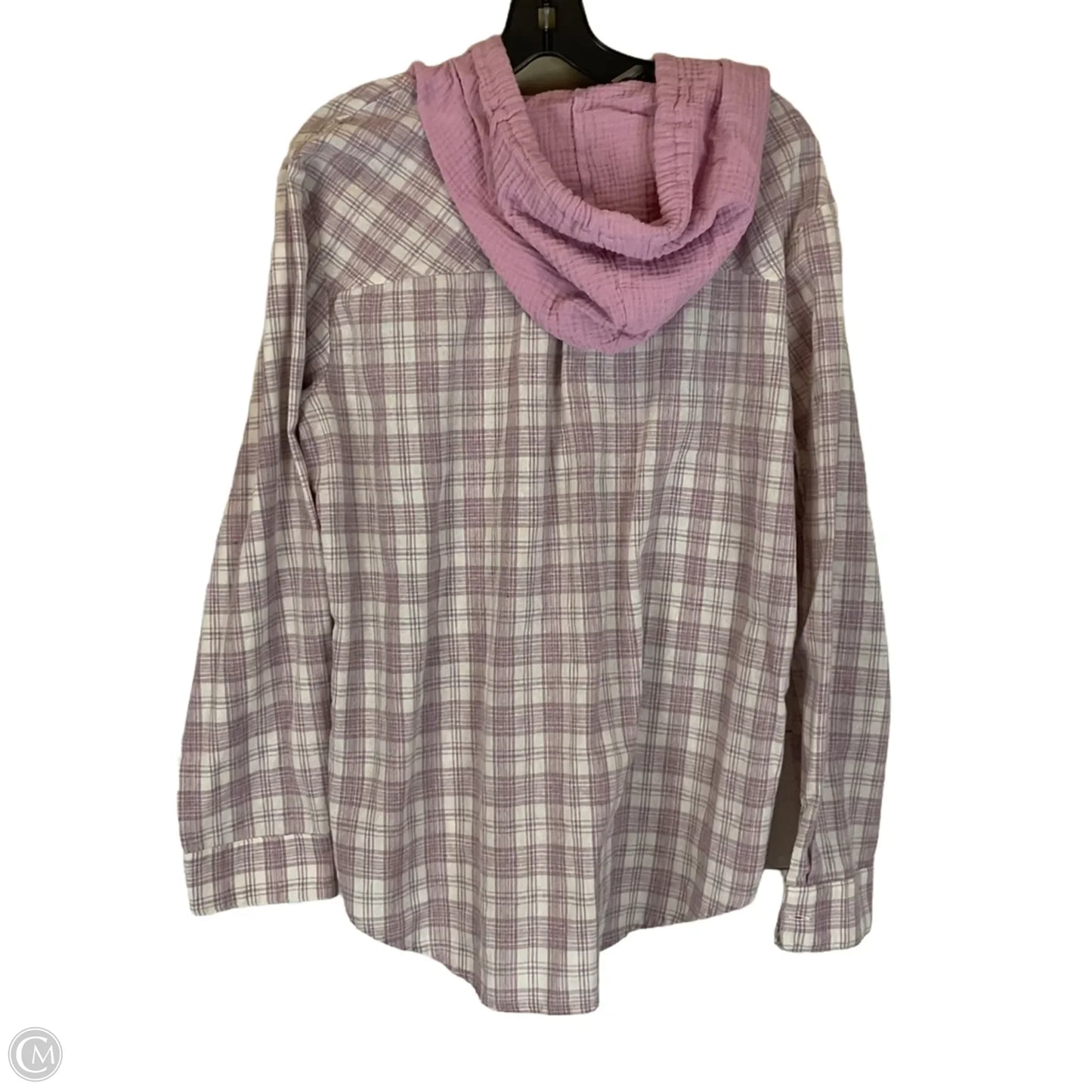 Jacket Shirt By Hem & Thread In Cream & Pink, Size: L