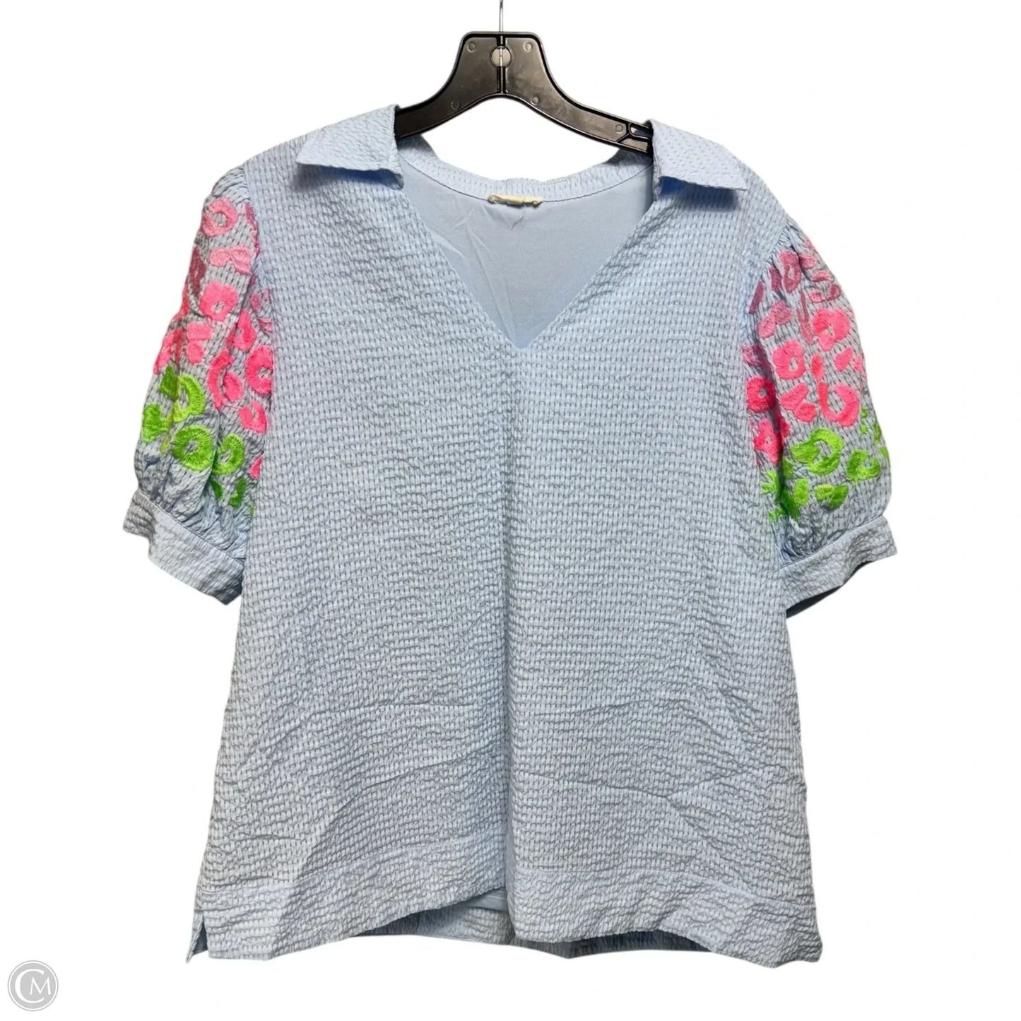 Embroidered Top Short Sleeve By Jodifl In Floral Print, Size: Large