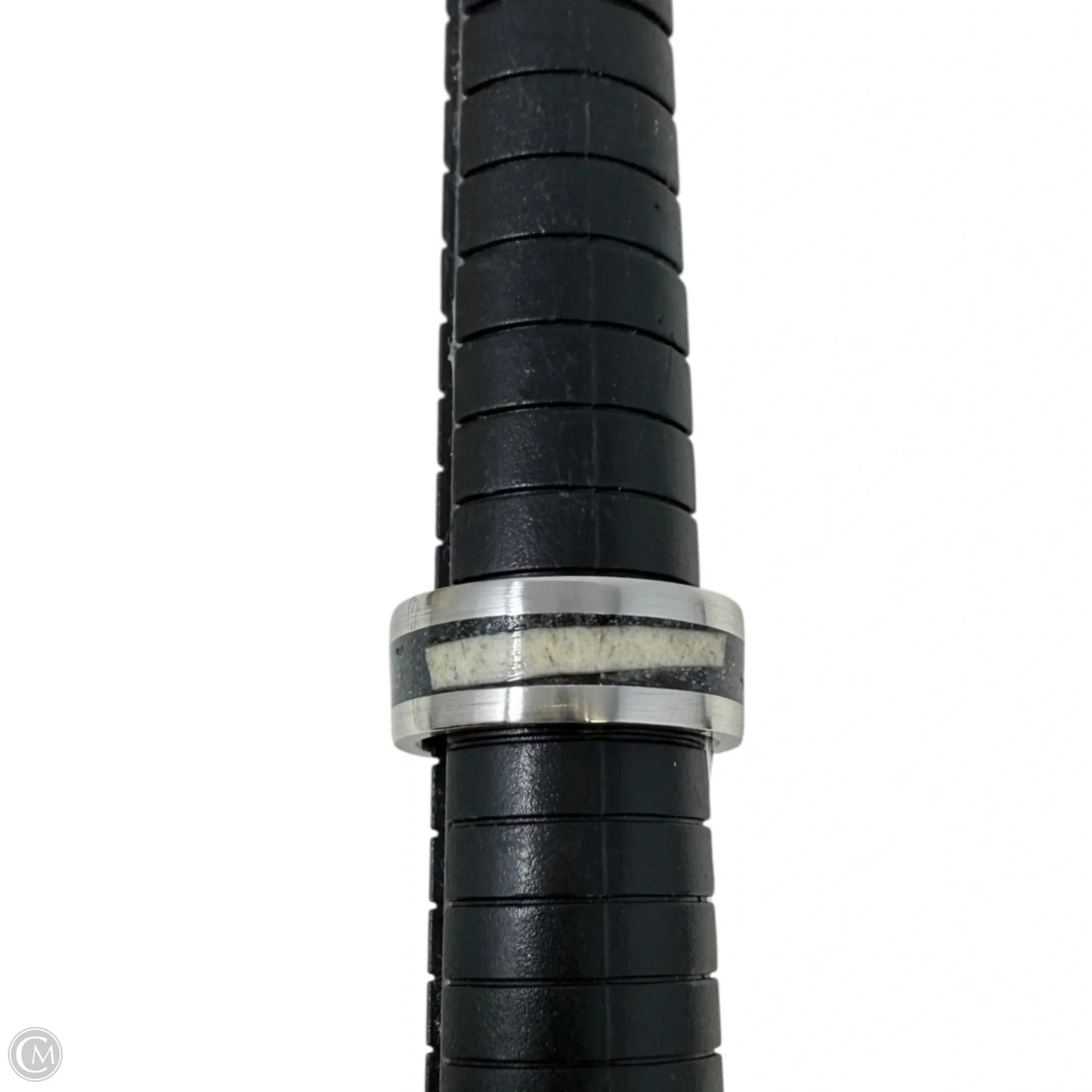 White Tail Antler & Black Quartz Inlay Band Ring, Size: 7