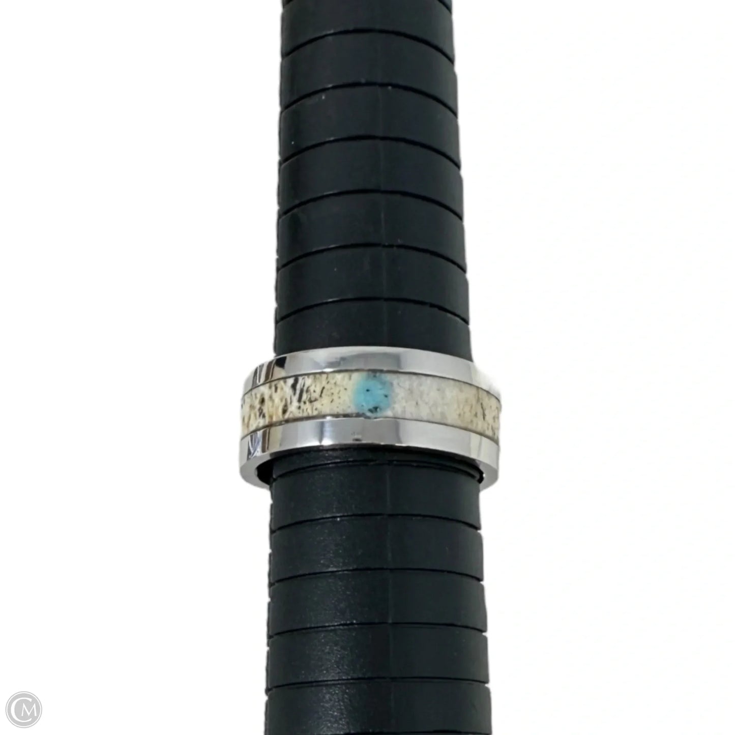 White Tail Antler Inlay Band Ring, Size: 9