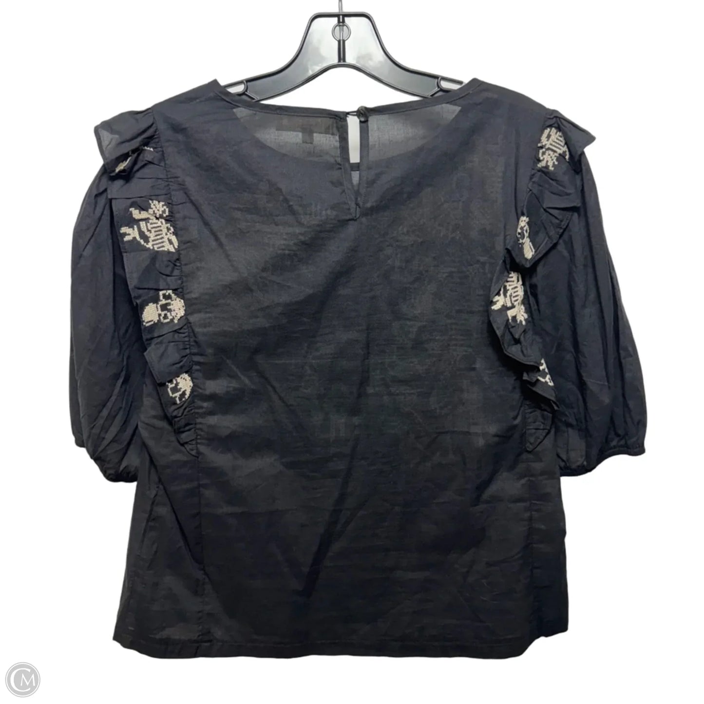 Cross Stitch Top Short Sleeve By Solitaire In Black & Cream, Size: Small
