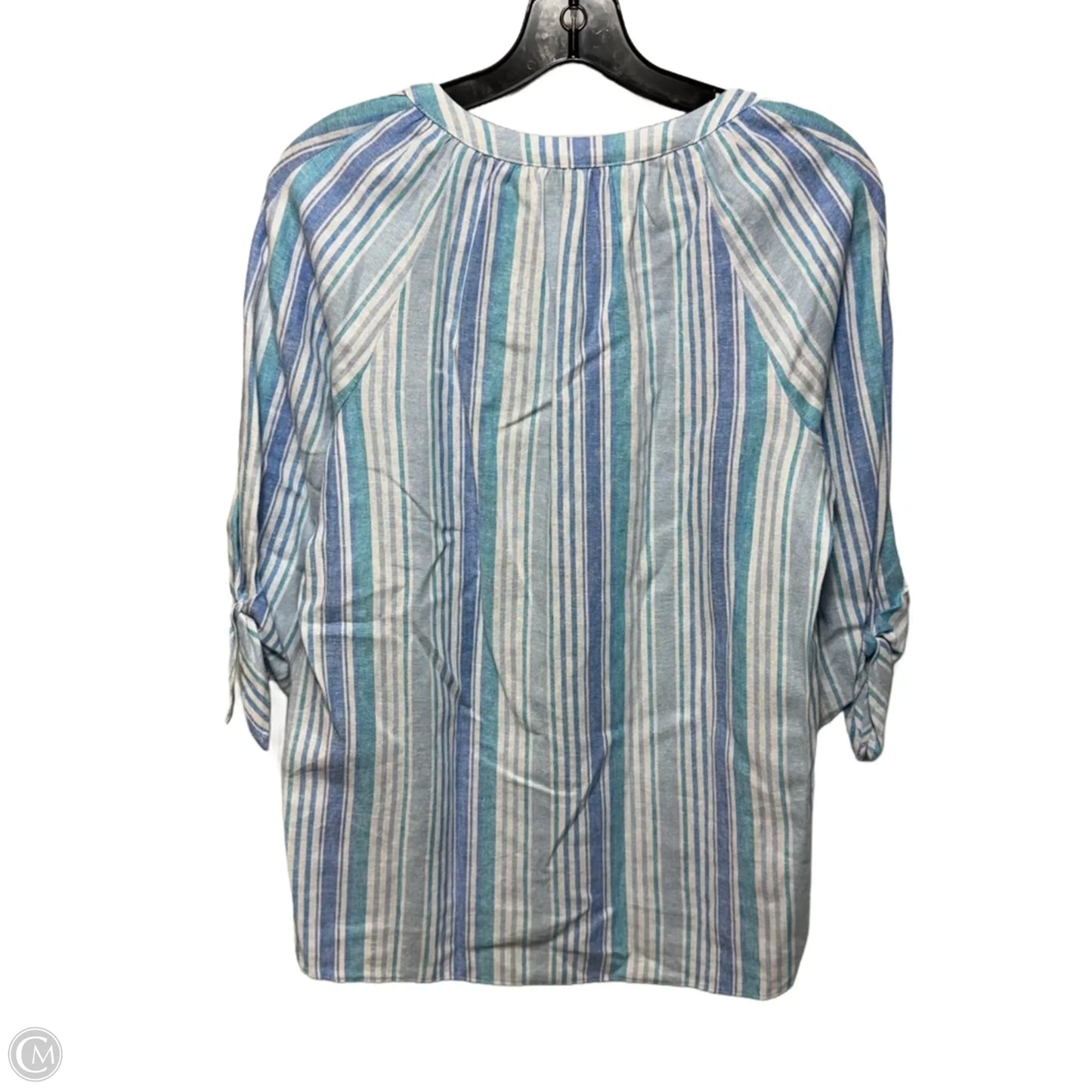 Top Long Sleeve By Jones New York In White Turquoise Striped Pattern, Size: Sp