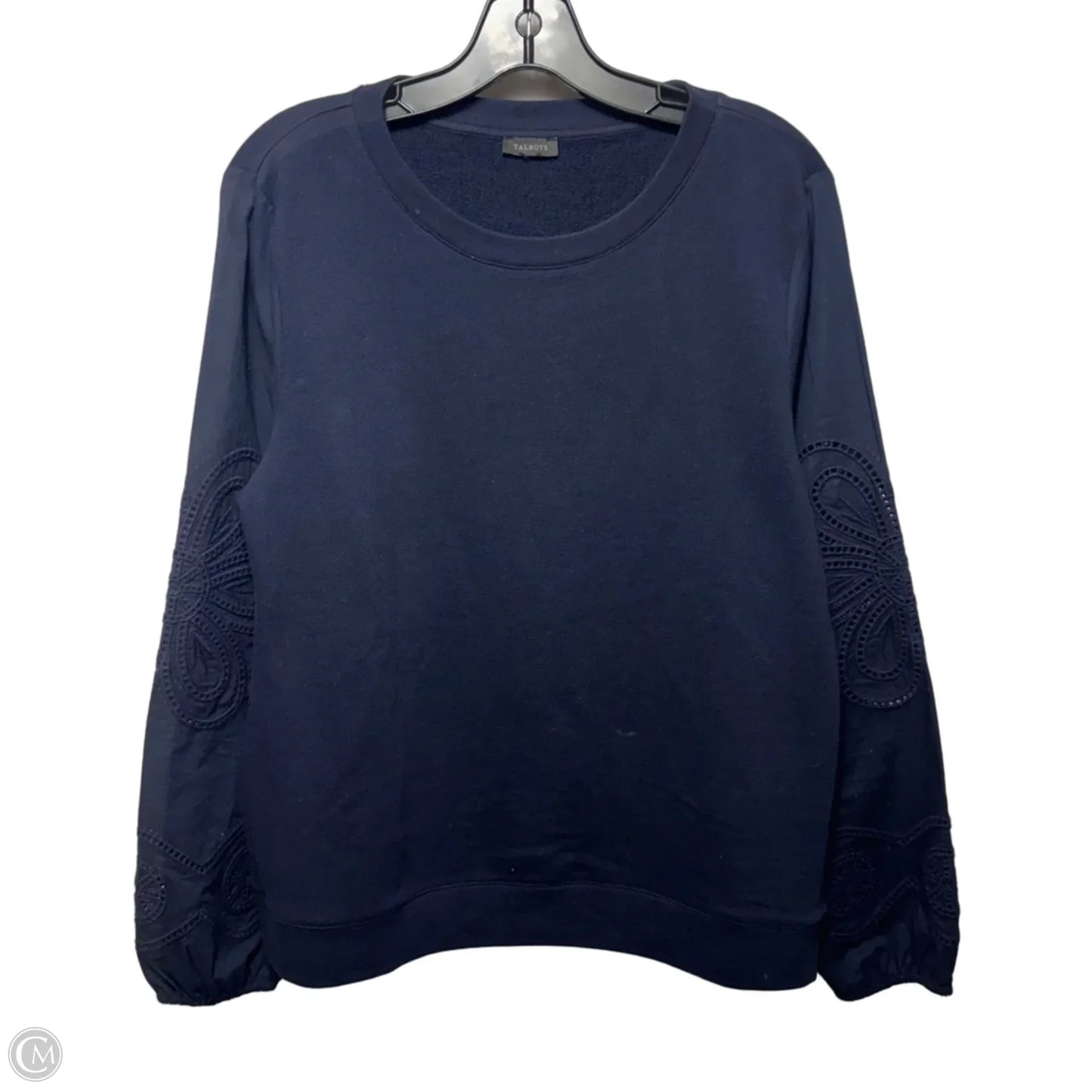 Eyelet Sleeve Top Long Sleeve By Talbots In Navy, Size: L (estimated)