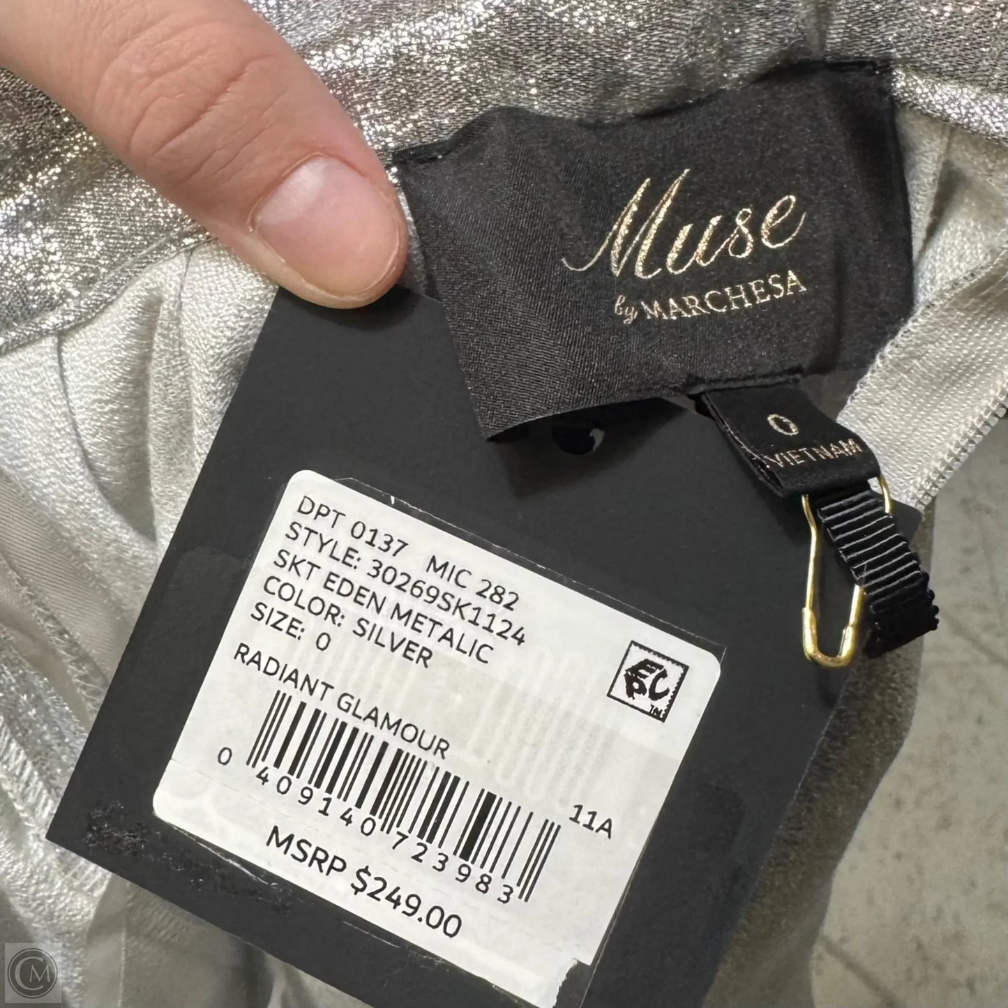 Eden Metallic Maxi Skirt By Muse by Marchesa In Silver, Size: 0