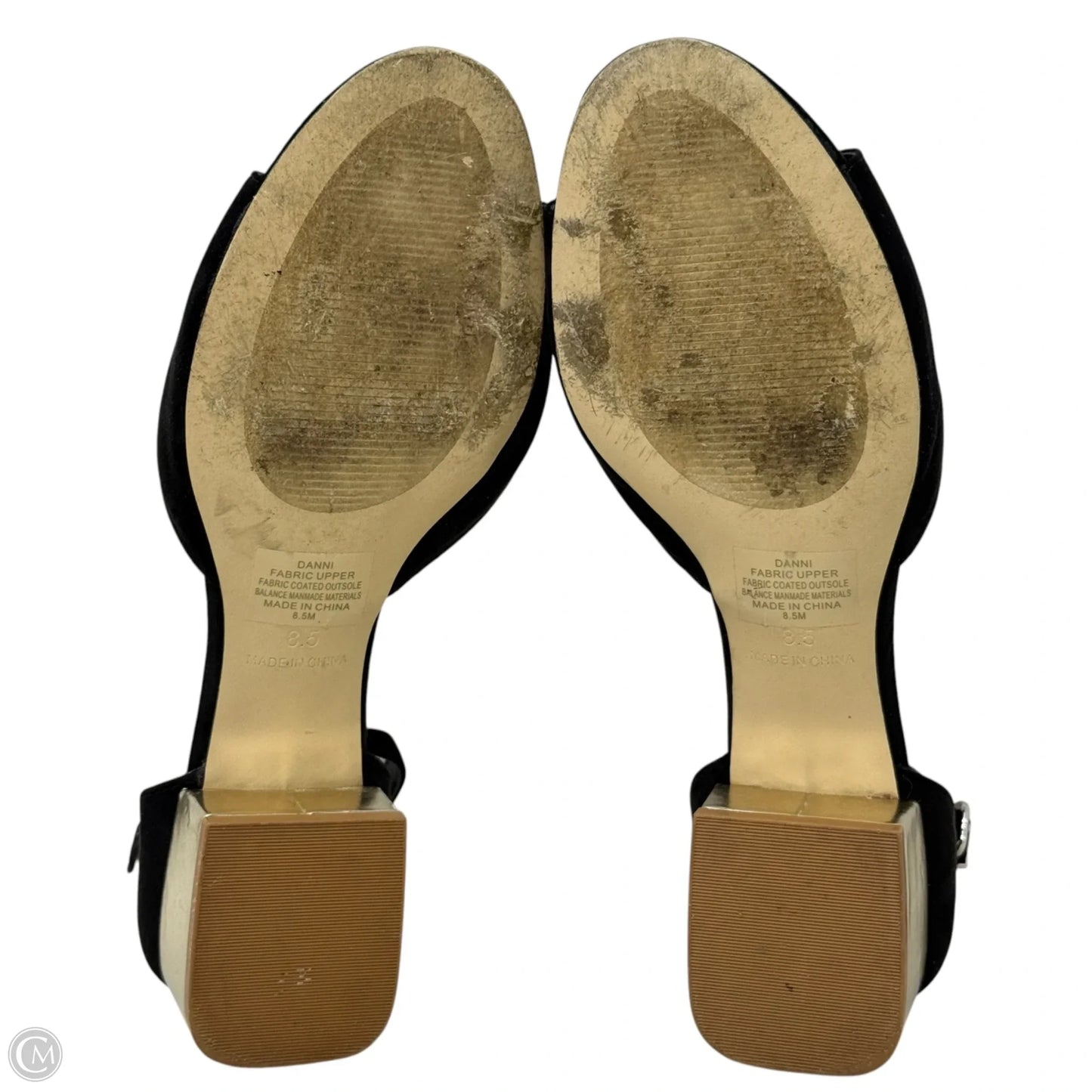 Danni Block Heel Sandals By Kaari Blue In Black & Gold, Size: 8.5