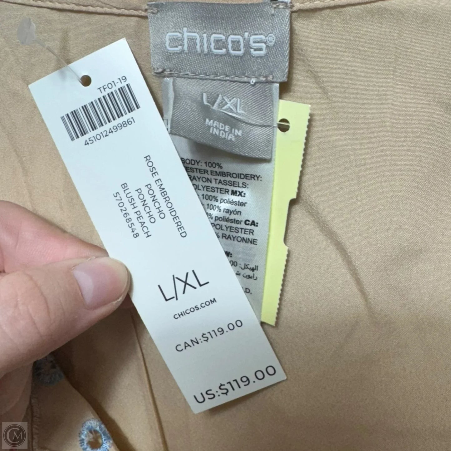 Embroidered Tassel Poncho By Chicos In Floral Print, Size: L