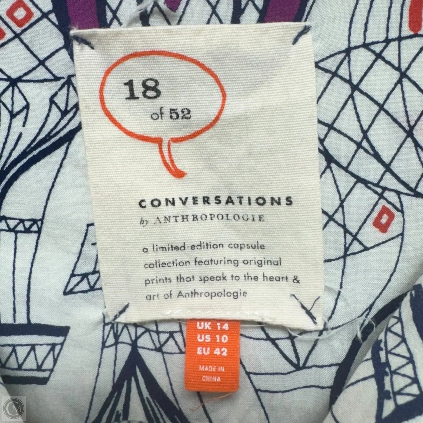 18 of 52 Conversations Top Long Sleeve By Anthropologie In Blue Red & White, Size: 10