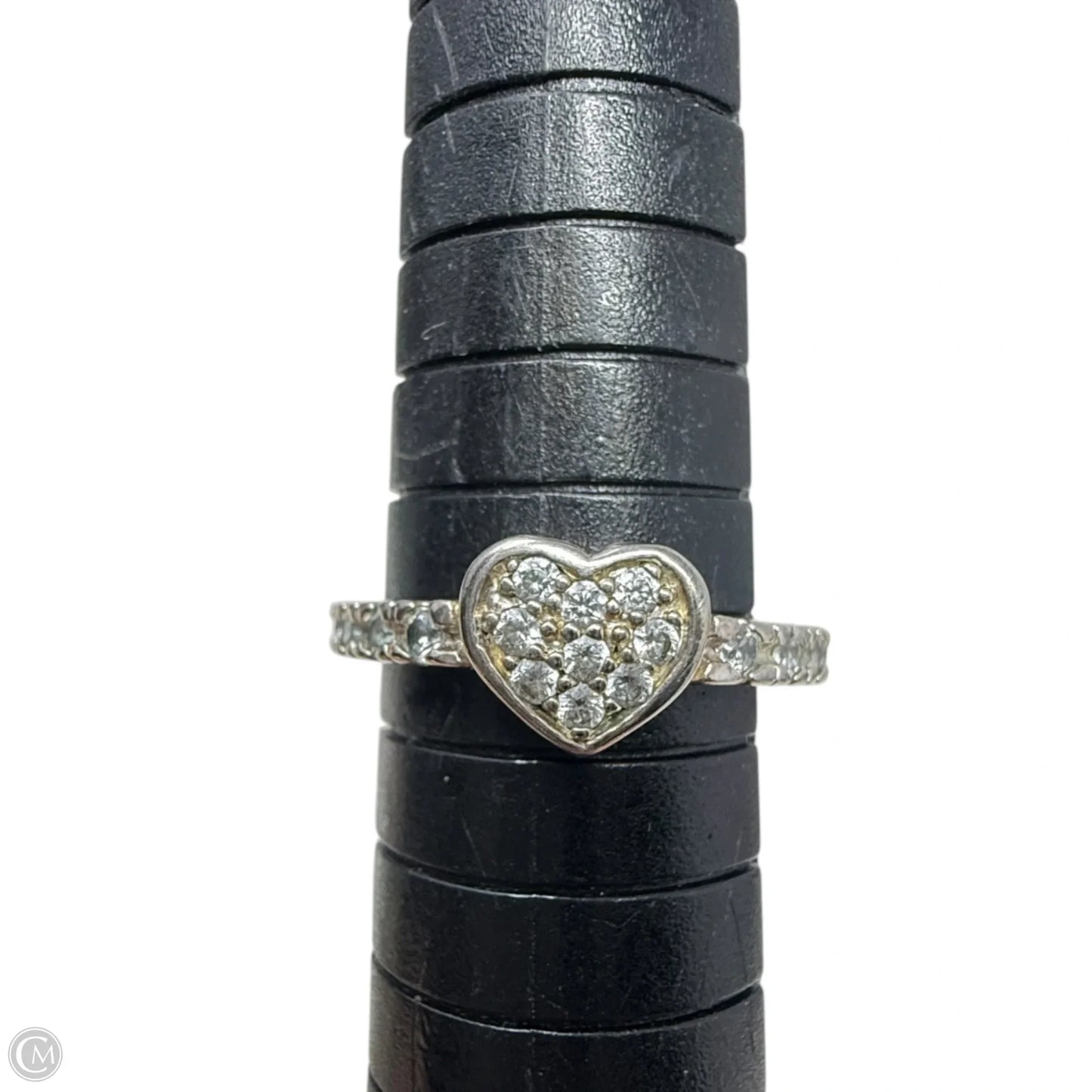 Sterling Silver Heart Ring With Clear Stones, Size: 6.5