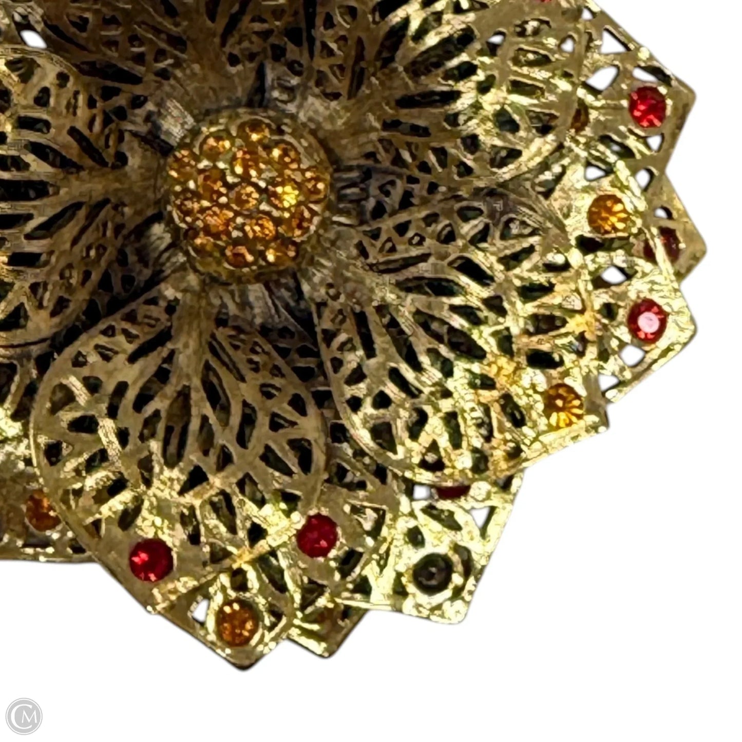 Vintage Gold Filigree Swarovski Crystal Flower Brooch Pin By Joan Rivers