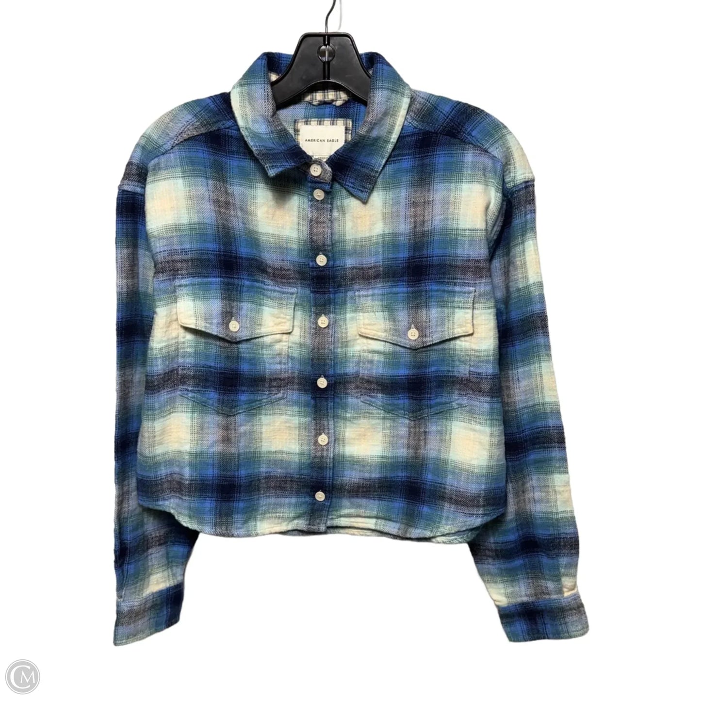 Top Long Sleeve By American Eagle In Plaid Pattern, Size: S