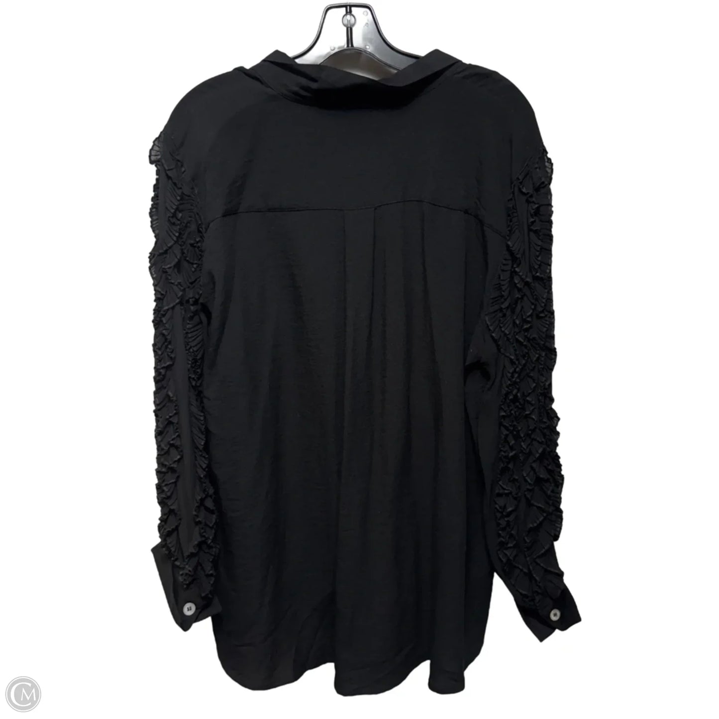 Ruffle Sleeve Essentials Top Long Sleeve By John Mark In Black, Size: Xl