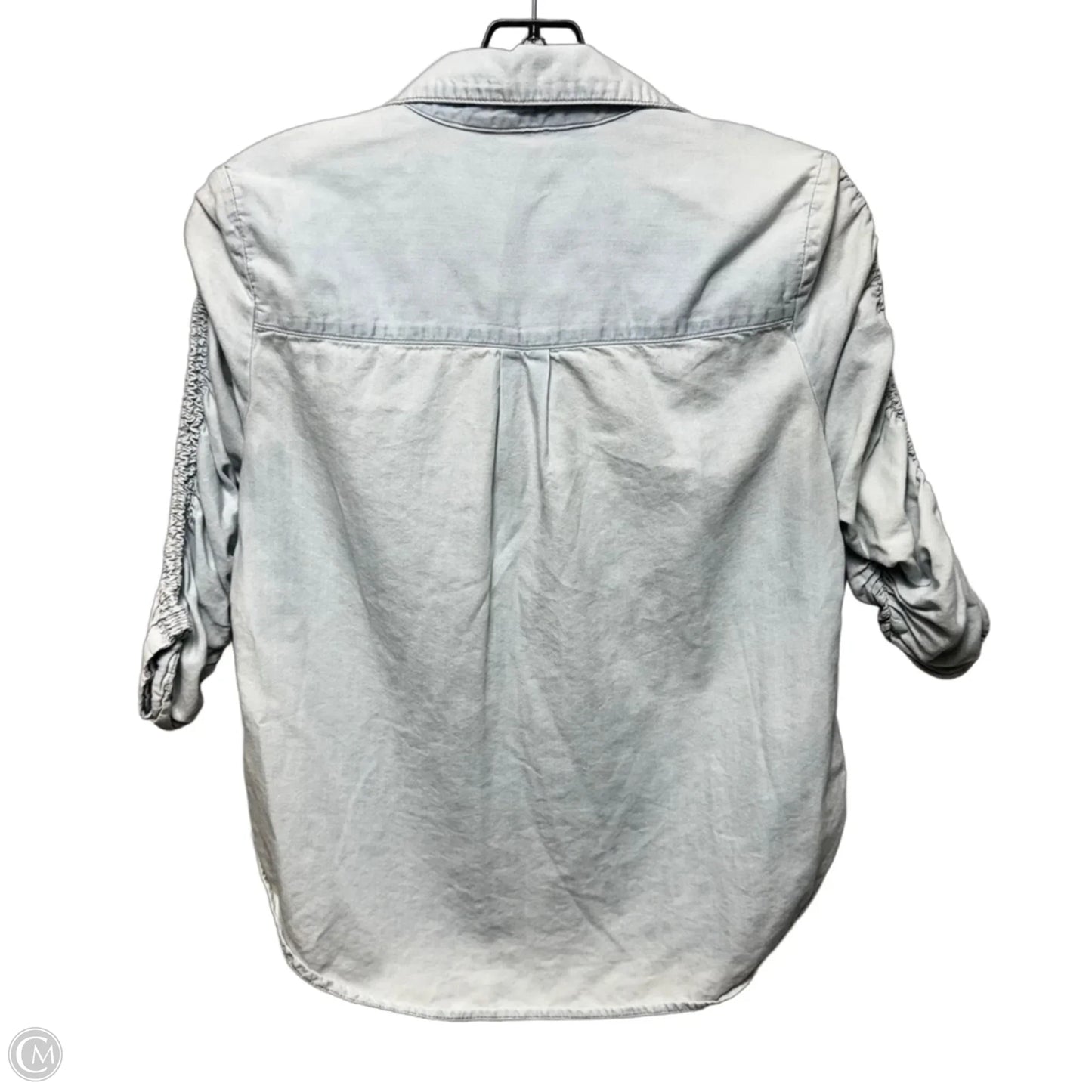 Ruched Sleeve Top 3/4 Sleeve By Veronica Beard In Blue Denim, Size: 2