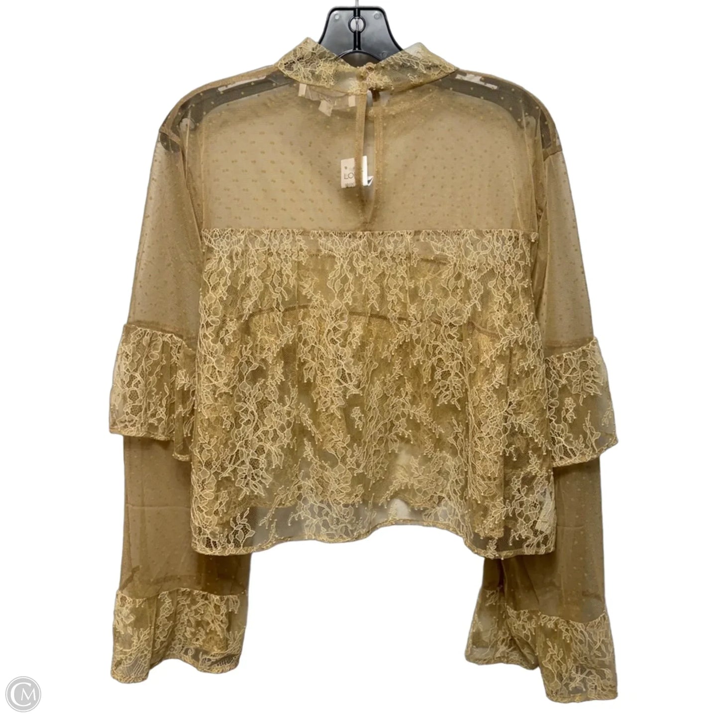 Sheer Lace Top Long Sleeve By Loft In Tan, Size: L