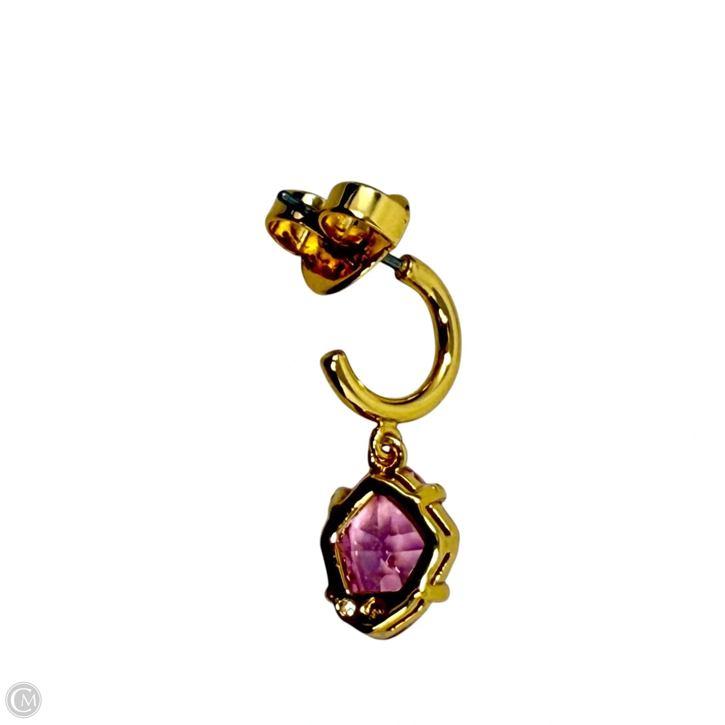 Treasure Trove Gold Tone & Pink Crystal Huggie Hoop Dangle Earrings By Kate Spade