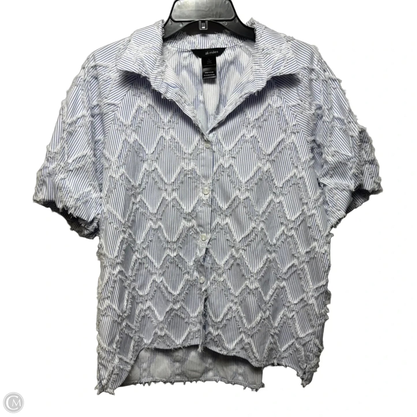 Chevron Fringe Top Short Sleeve By Ali Miles In Striped Pattern, Size: L