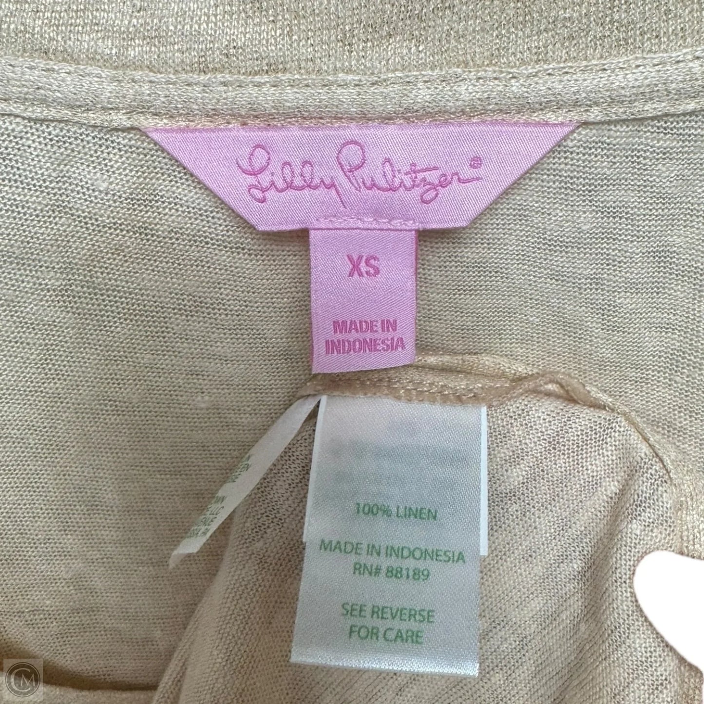 Inara Linen Top Short Sleeve Designer By Lilly Pulitzer In Sand Dune Metallic Gold, Size: XS