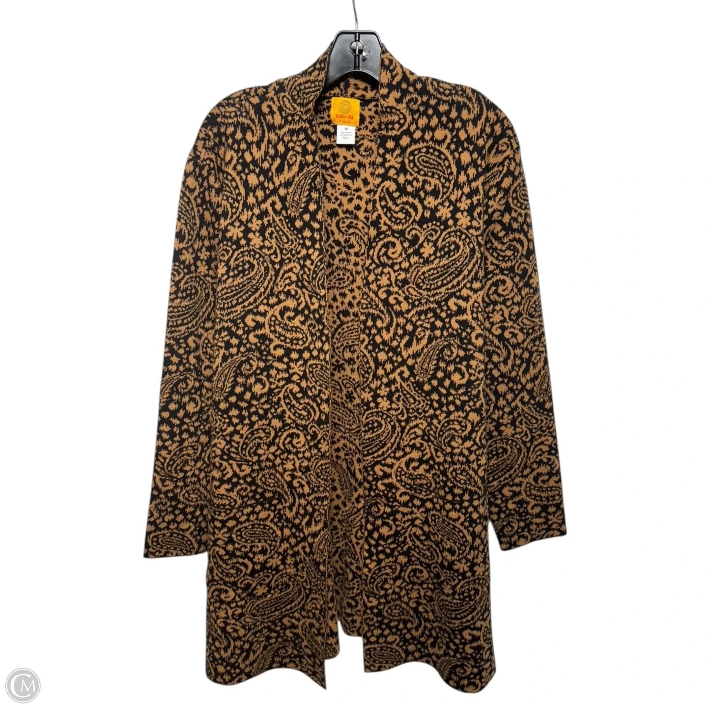 Sweater Cardigan By Ruby Rd In Black & Tan, Size: 1x