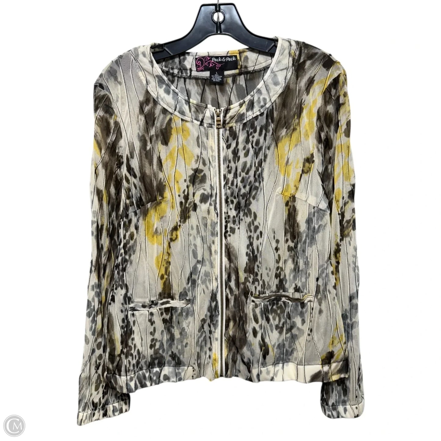 Mesh Jacket By Peck And Peck In Cream & Yellow, Size: L