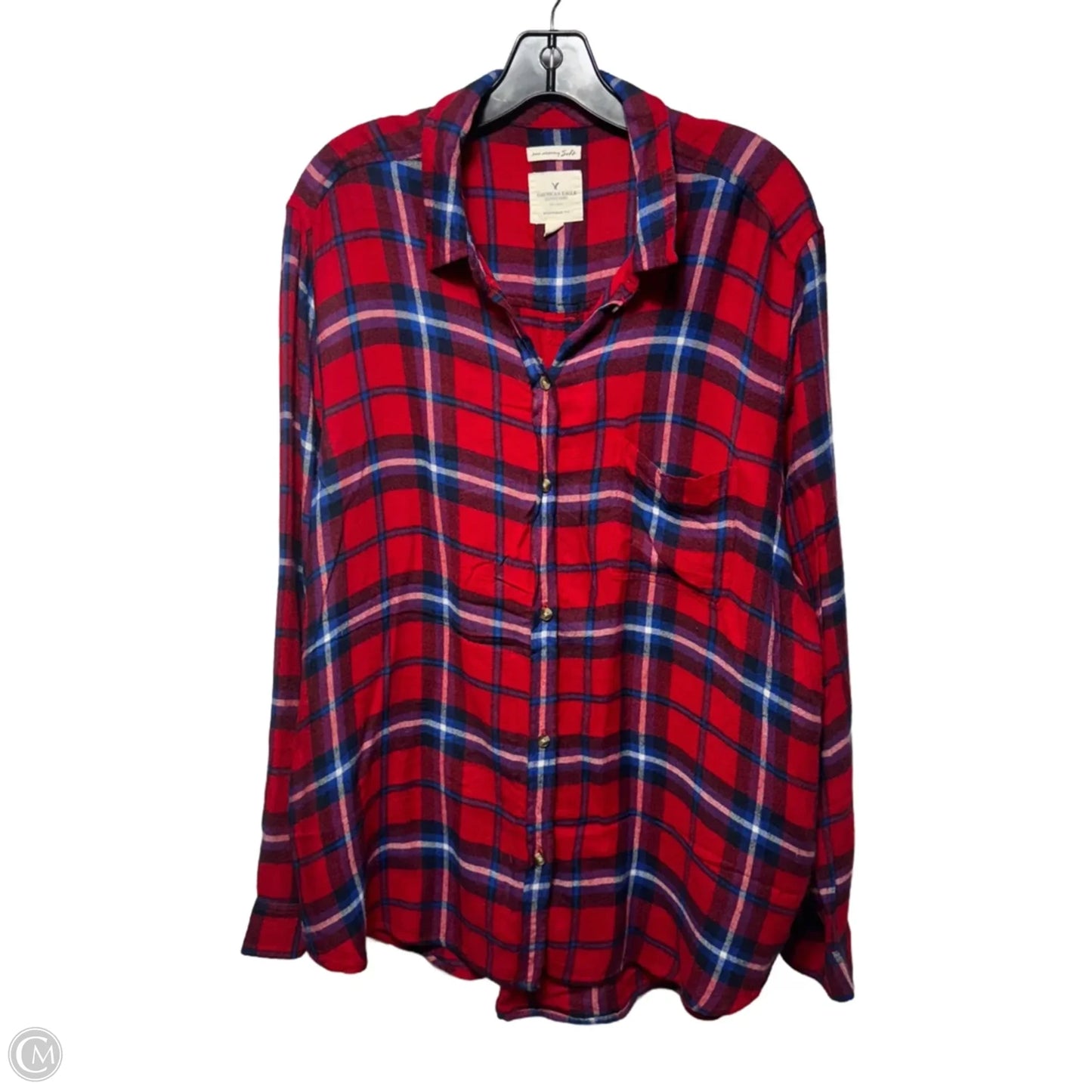 Soft Boyfriend Fit Top Long Sleeve By American Eagle In Plaid Pattern, Size: Xxl