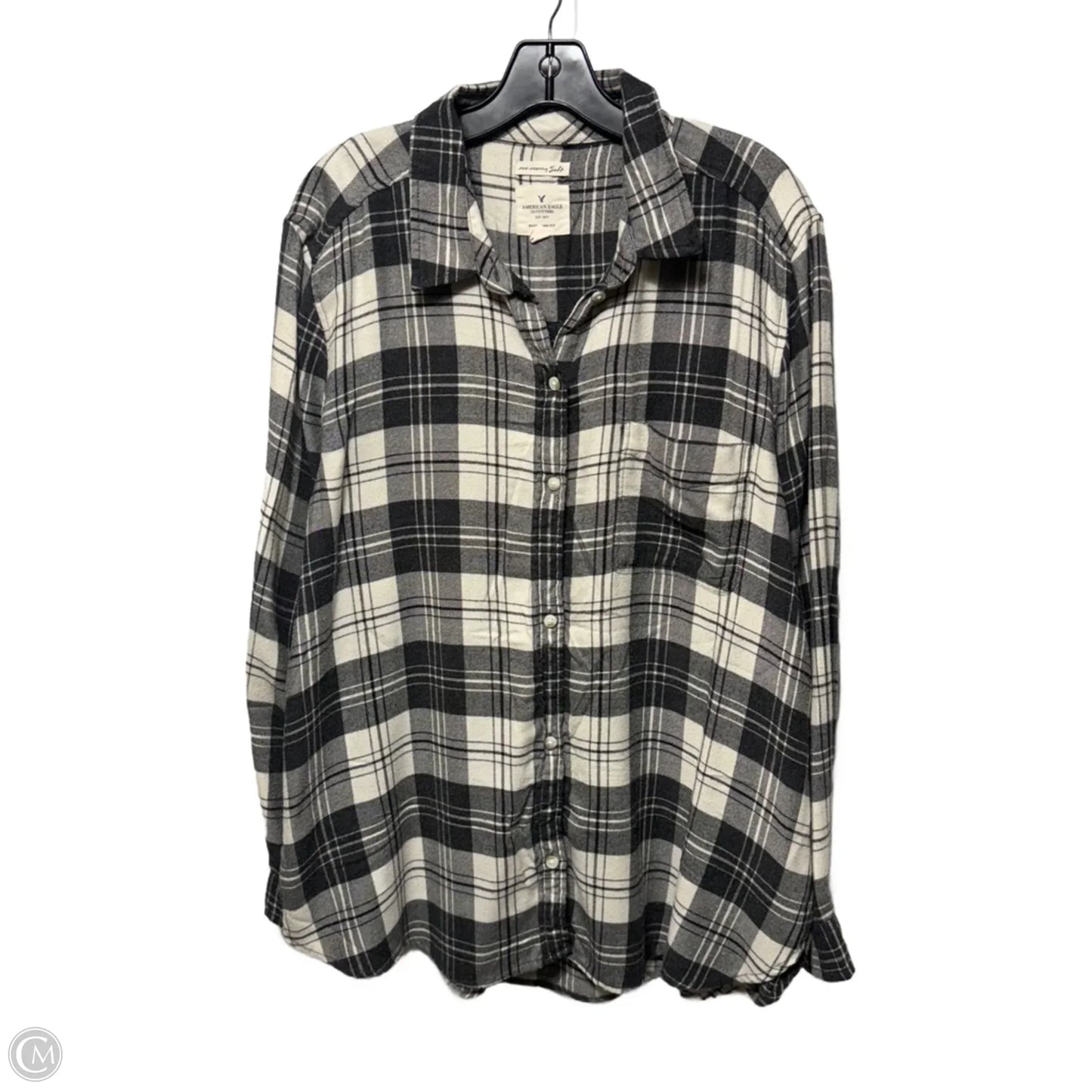 Soft Boyfriend Fit Top Long Sleeve By American Eagle In Plaid Pattern, Size: Xxl