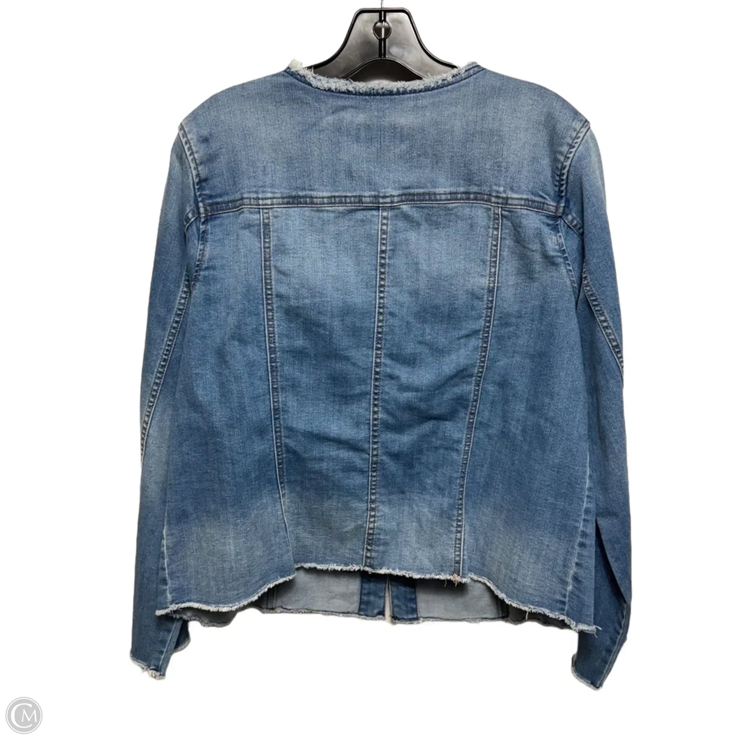 Denim Jacket with Frayed Edges By Logo By Lori Goldstein In Blue Denim, Size: 12