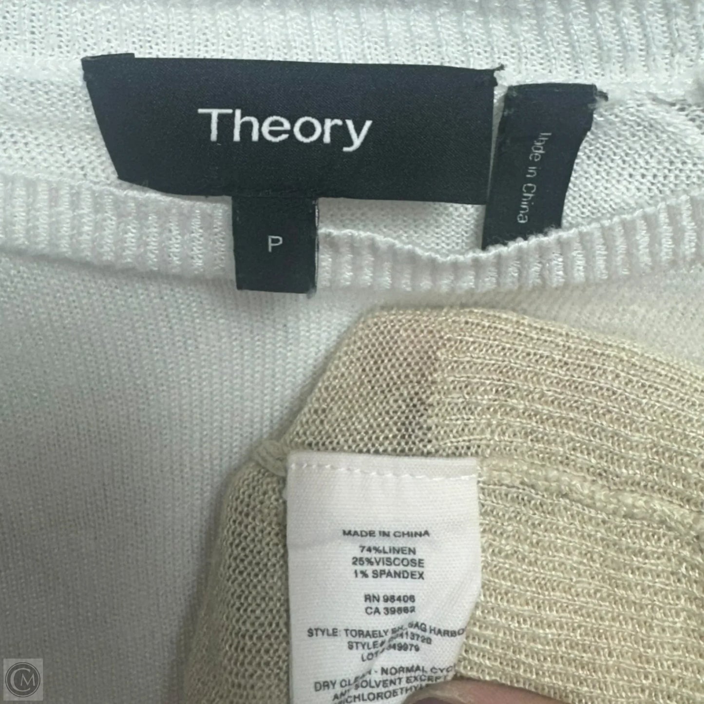 Toraely Sag Harbor Linen Blend Ombre Short Sleeve Sweater By Theory In White/Natural Ombre, Size: S