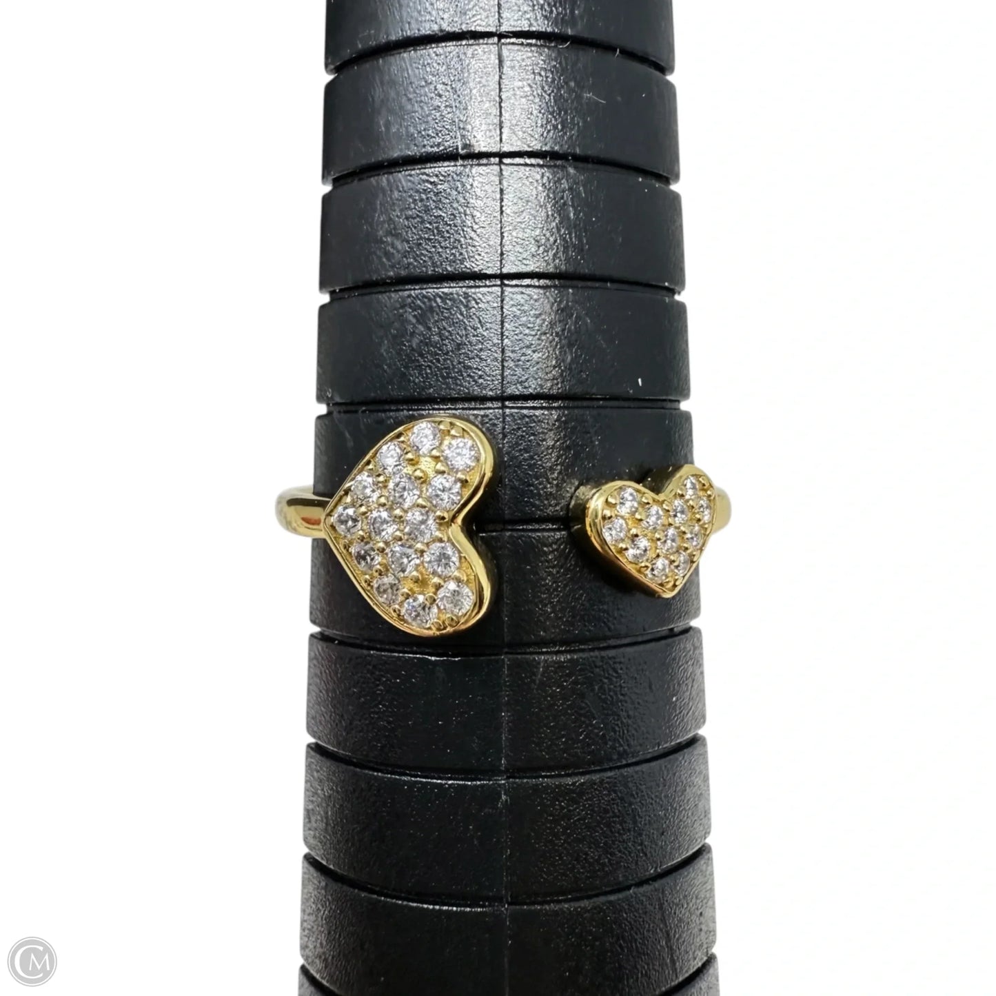 Adjustable Gold Over Sterling Silver Pave Hearts Ring By FD, Size: 8