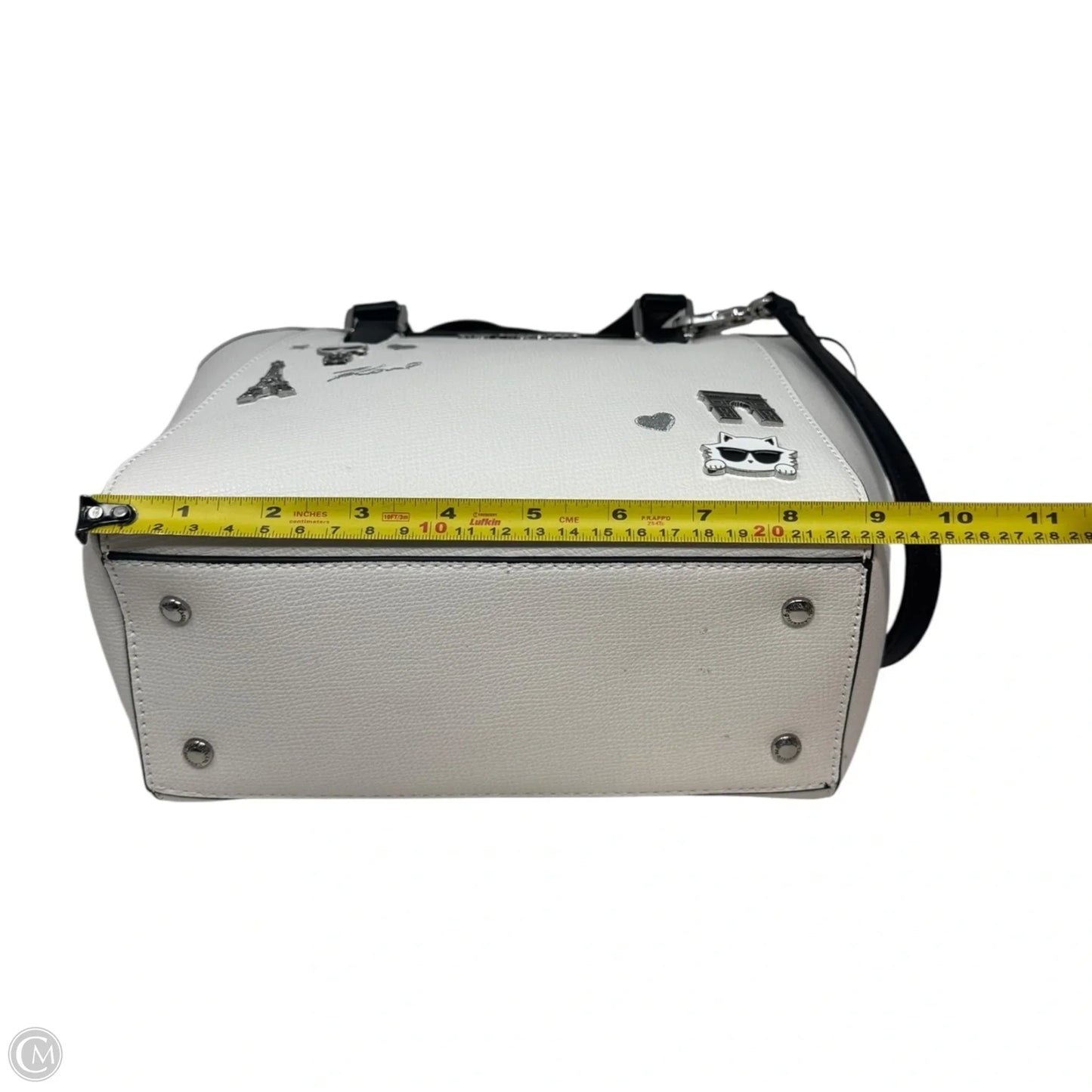 Paris Charm Satchel Handbag Designer By Karl Lagerfeld, Size: Medium