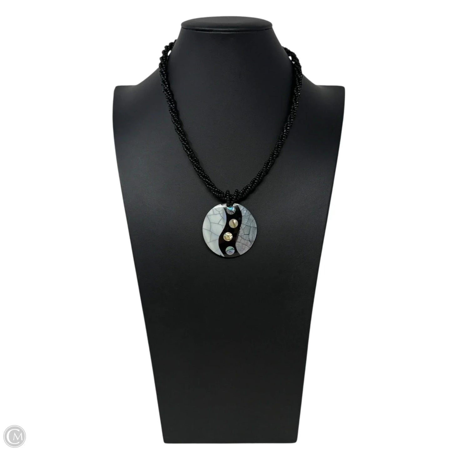Mother Of Pearl Yin Yang Round Pendant Twisted Bead Necklace