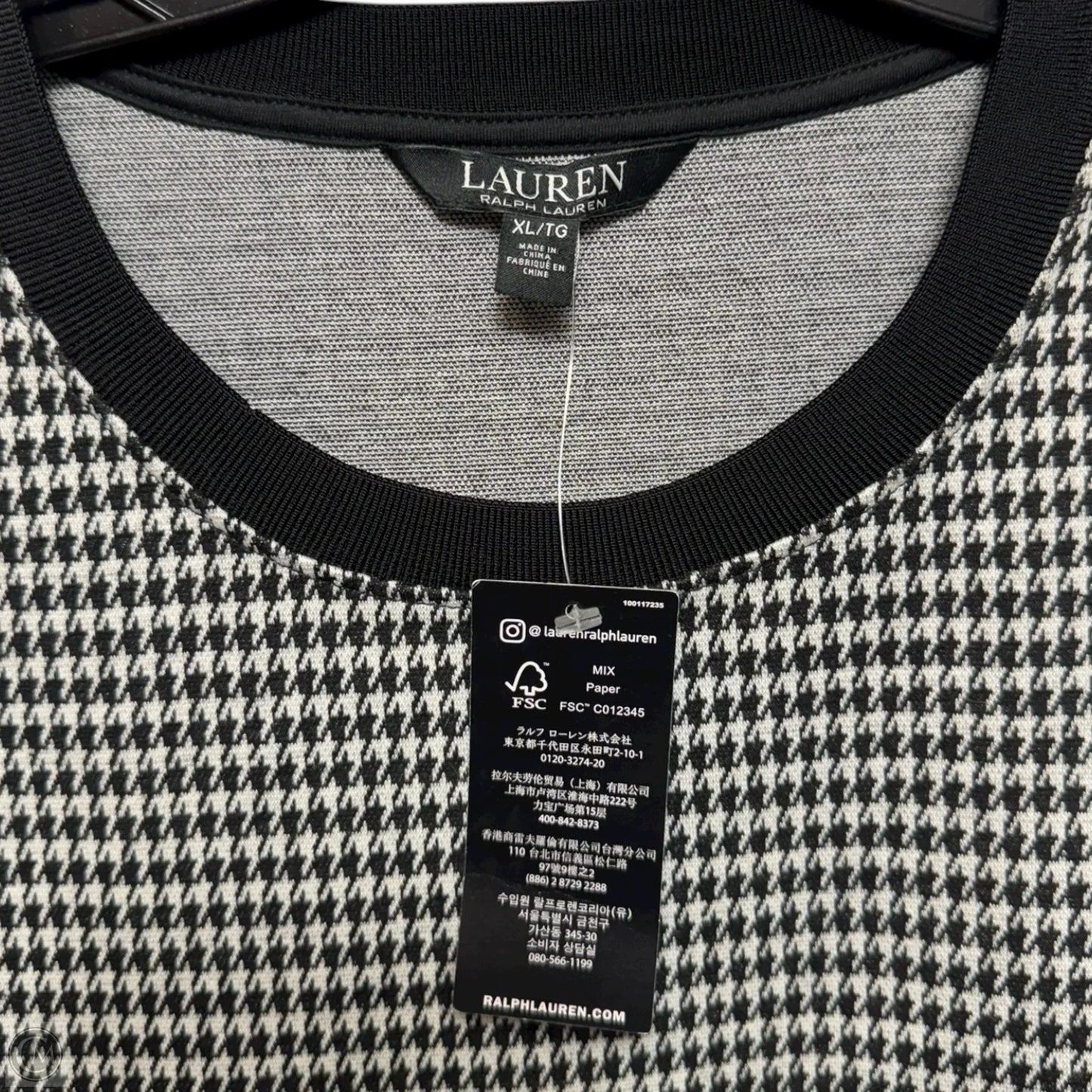 Top Short Sleeve By Ralph Lauren Black Label In Black & White Houndstooth, Size: Xl