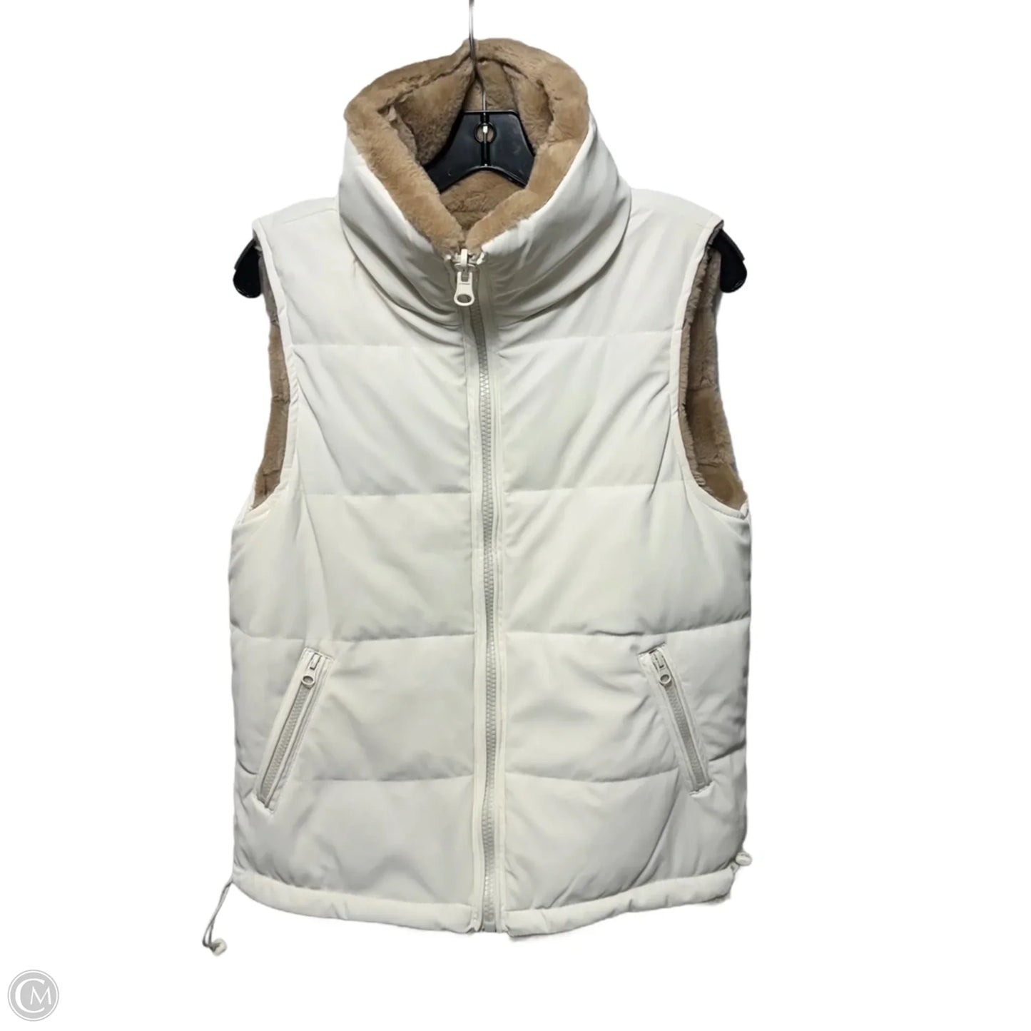 Carbon Puffer Vest Reversible to Grooved Faux Fur By ookie and lala In Tan and White, Size: S