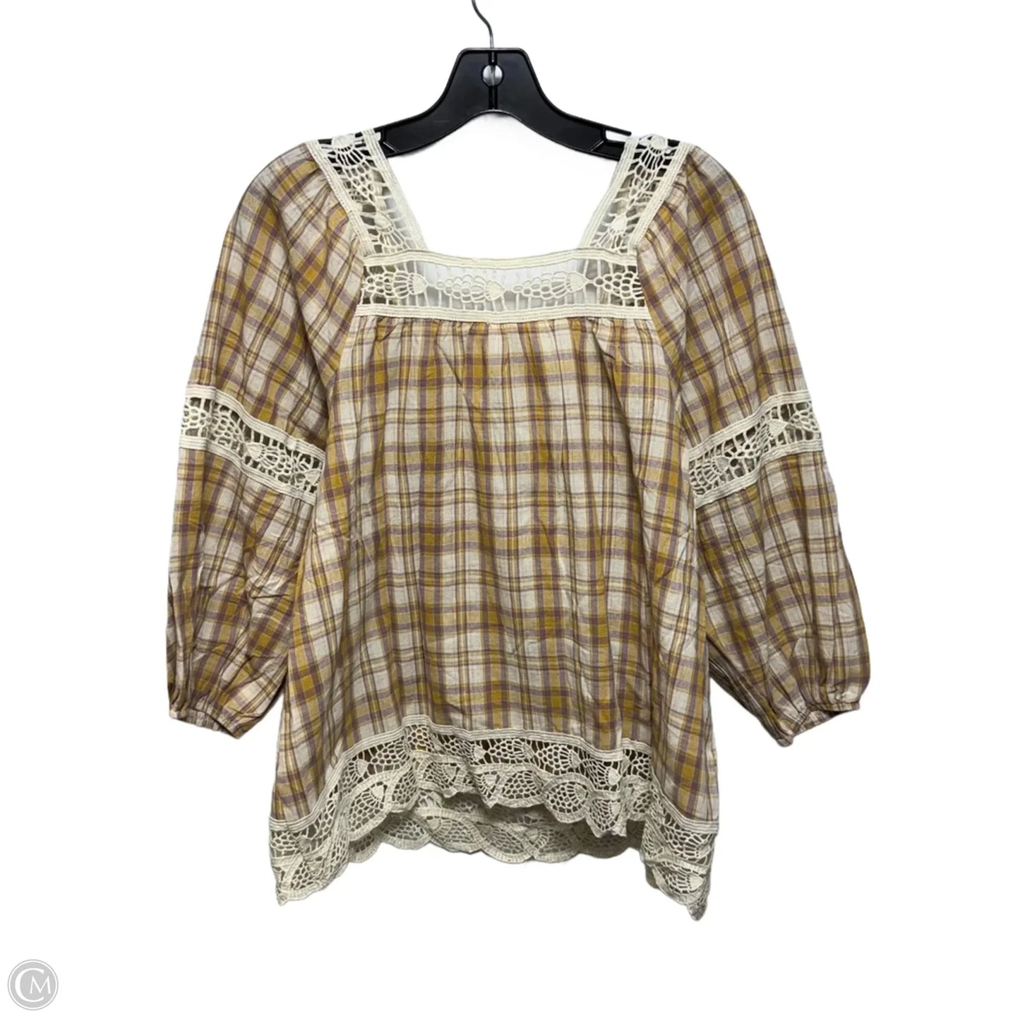 Top 3/4 Sleeve By Easel In Plaid Pattern, Size: S