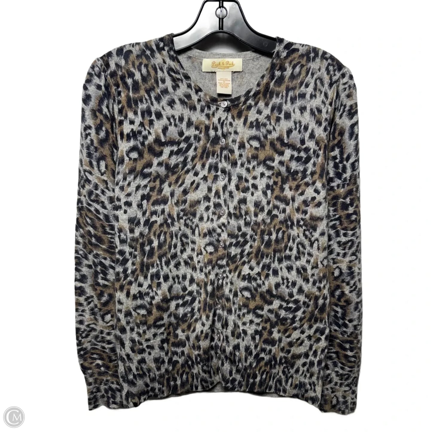 Cashmere & Silk Cardigan Sweater By Peck And Peck In Animal Print, Size: M