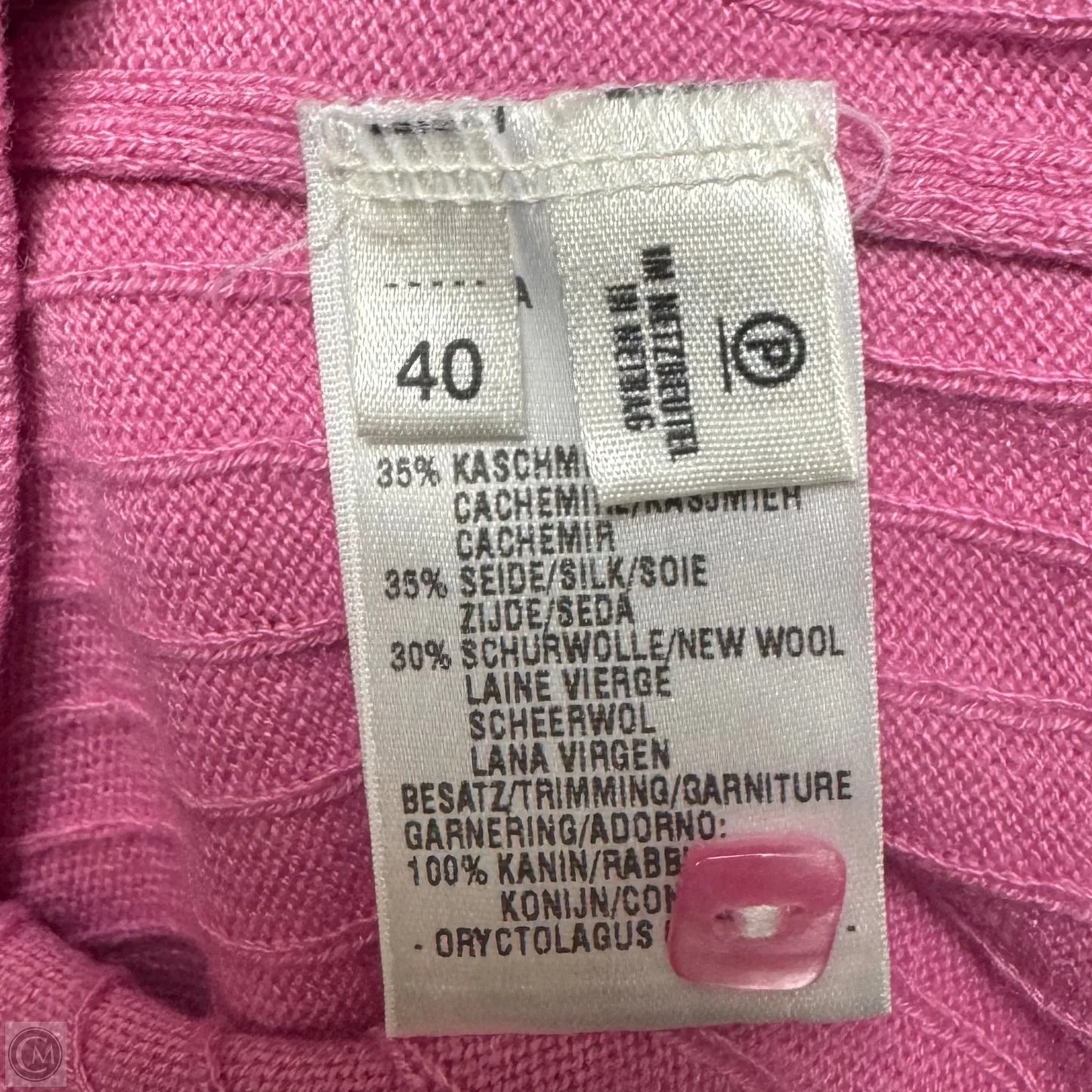 Cashmere Blend Rabbit Fur Trim Ribbed Cardigan Sweater Designer By Escada In Pink, Size: M (40 EU)