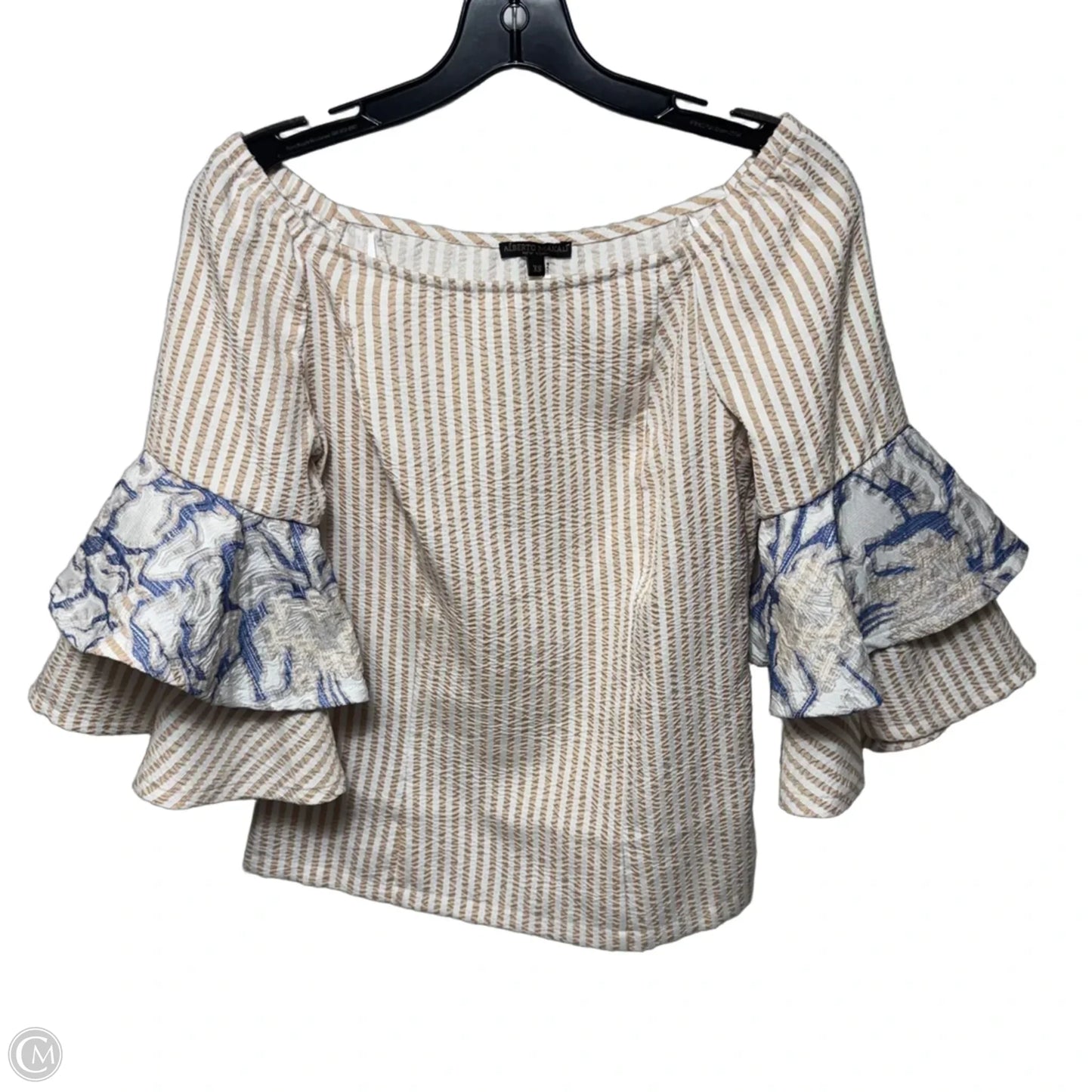 Seersucker Off The Shoulder Blouse By Alberto Makali In Striped Pattern, Size: XS