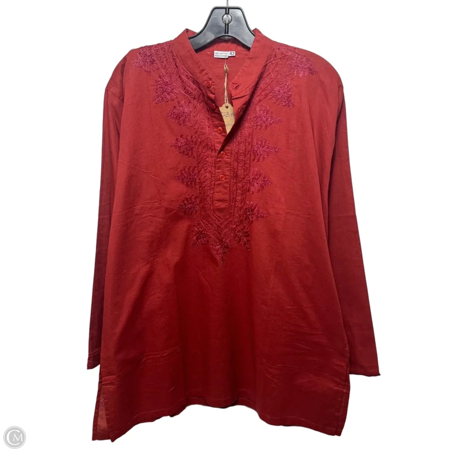 Embroidered Cotton Top Long Sleeve Unbranded In Red, Size: L (42)