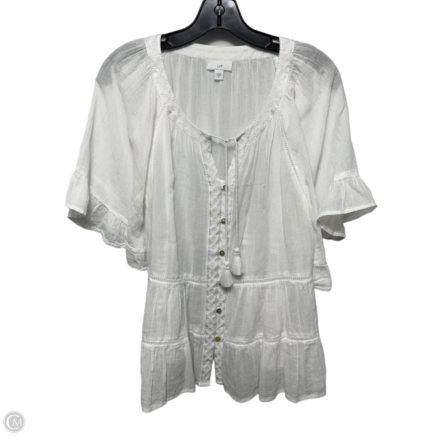 Lace Up High Low Top Short Sleeve By Pol In White, Size: L