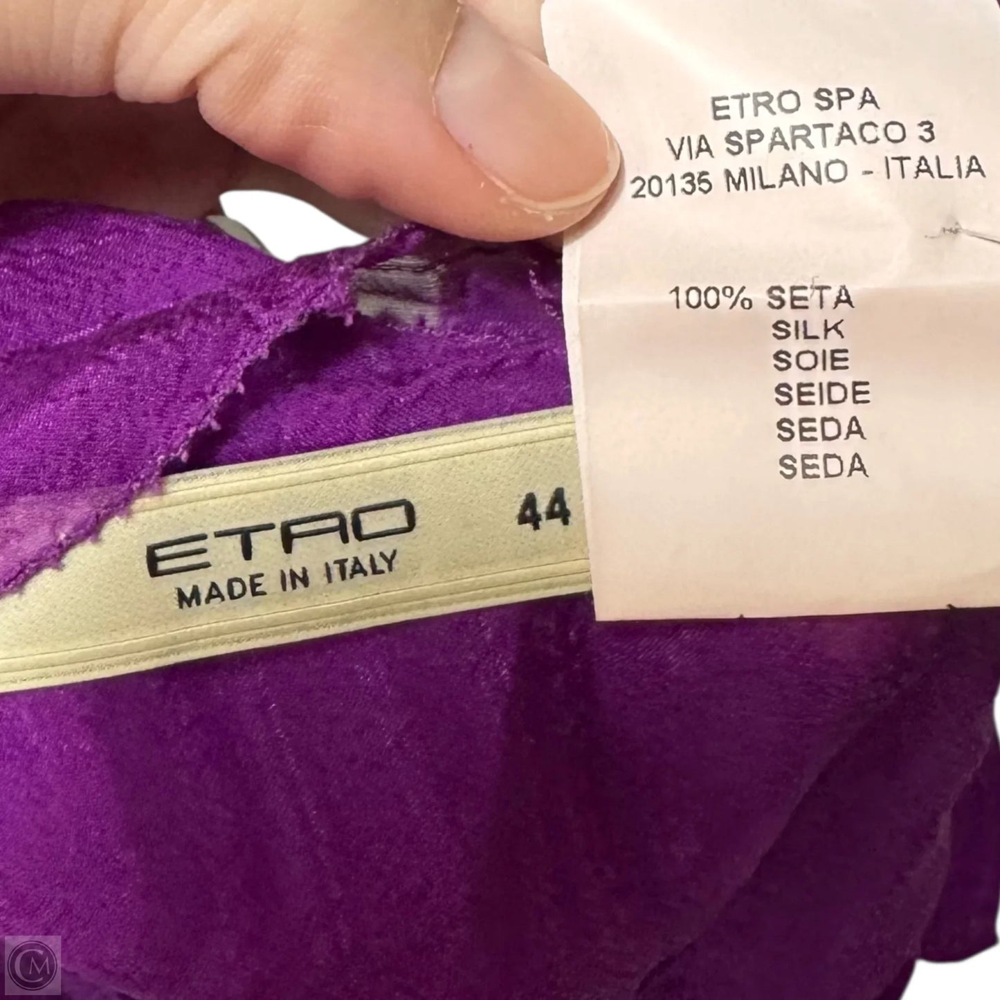 Silk Sheer Blouse Long Sleeve By Etro In Purple, Size: 8