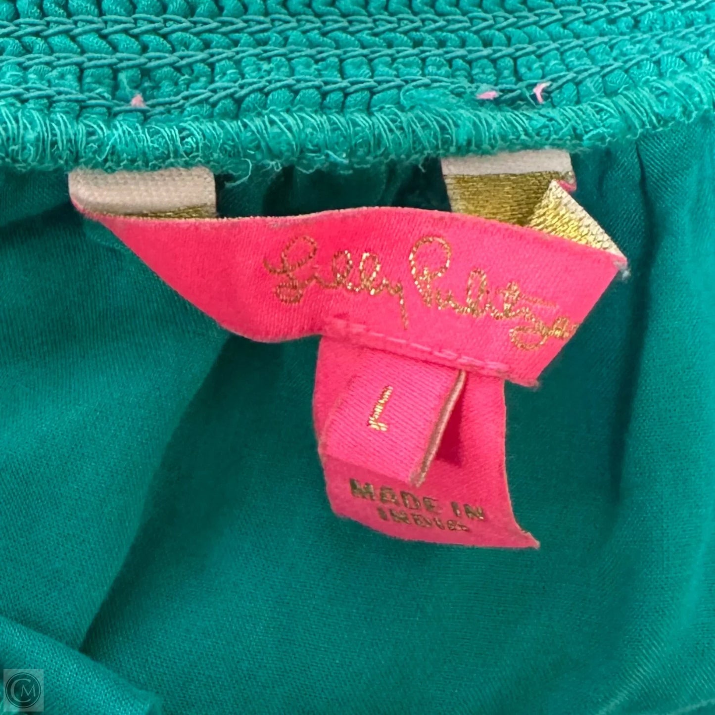 Rochelle Off The Shoulder Romper Designer By Lilly Pulitzer In Water Lilly Green Daiquiri Ditsy Rayon, Size: L