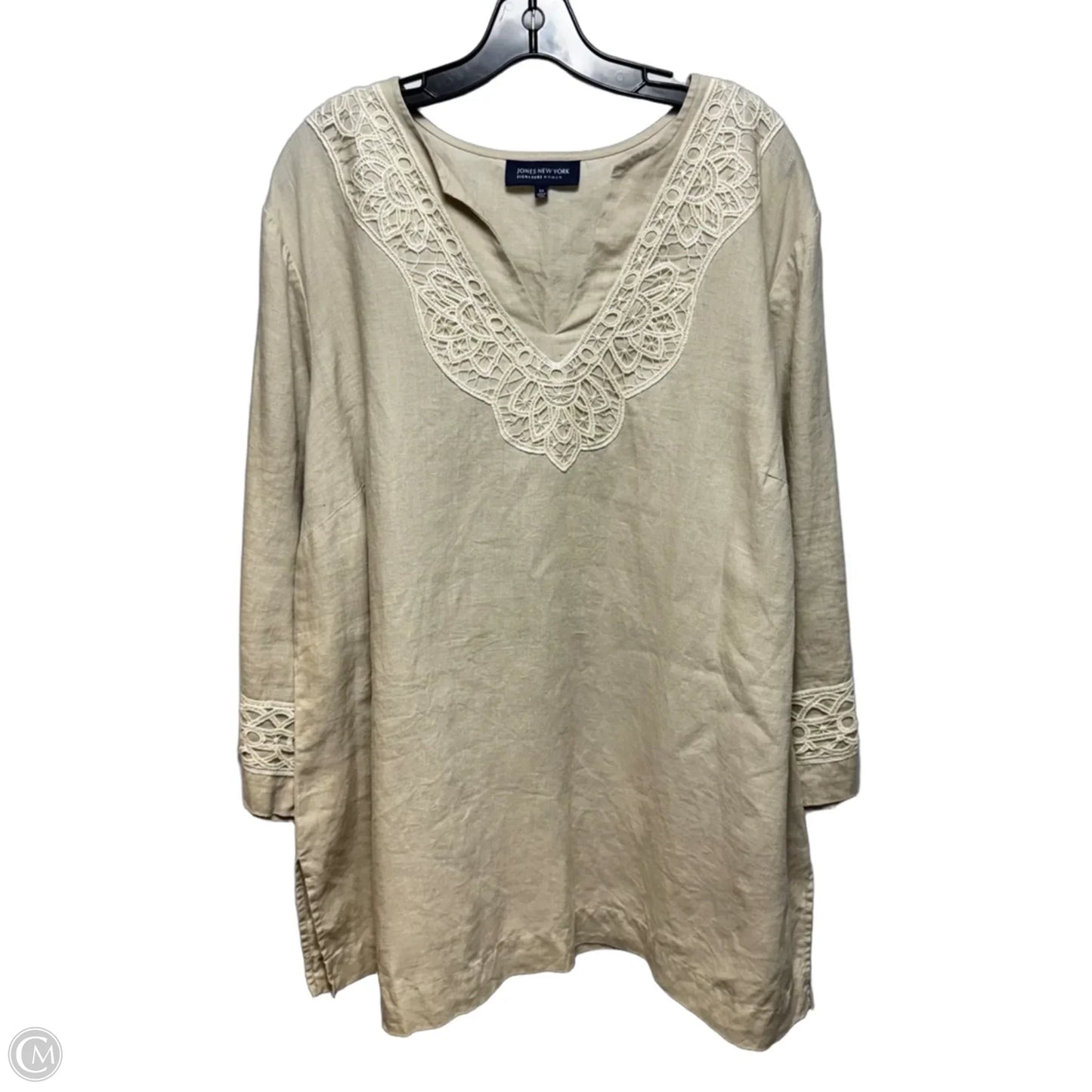 Linen Top Long Sleeve By Jones New York In Beige, Size: 3x