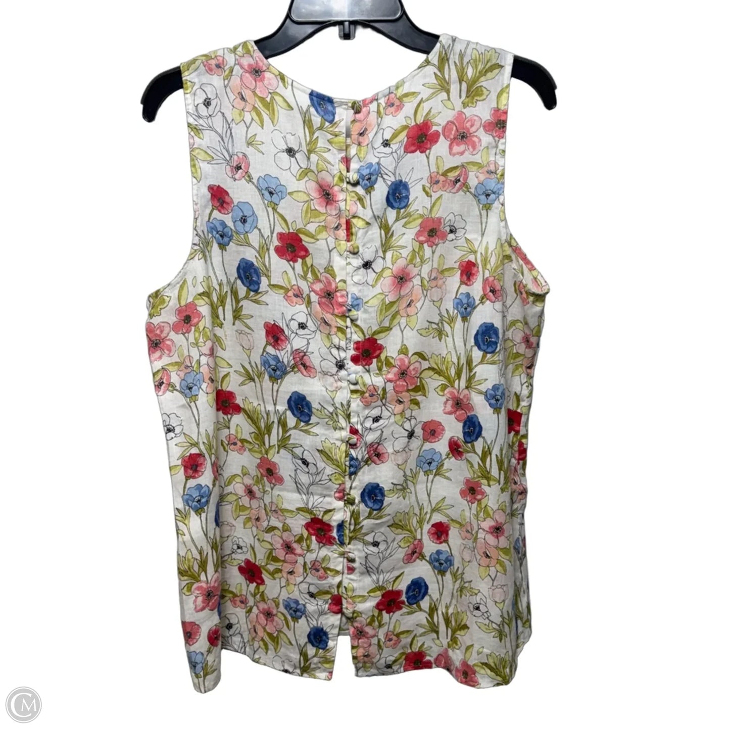Linen Button Back Top Sleeveless By J. Jill In Floral Print, Size: M