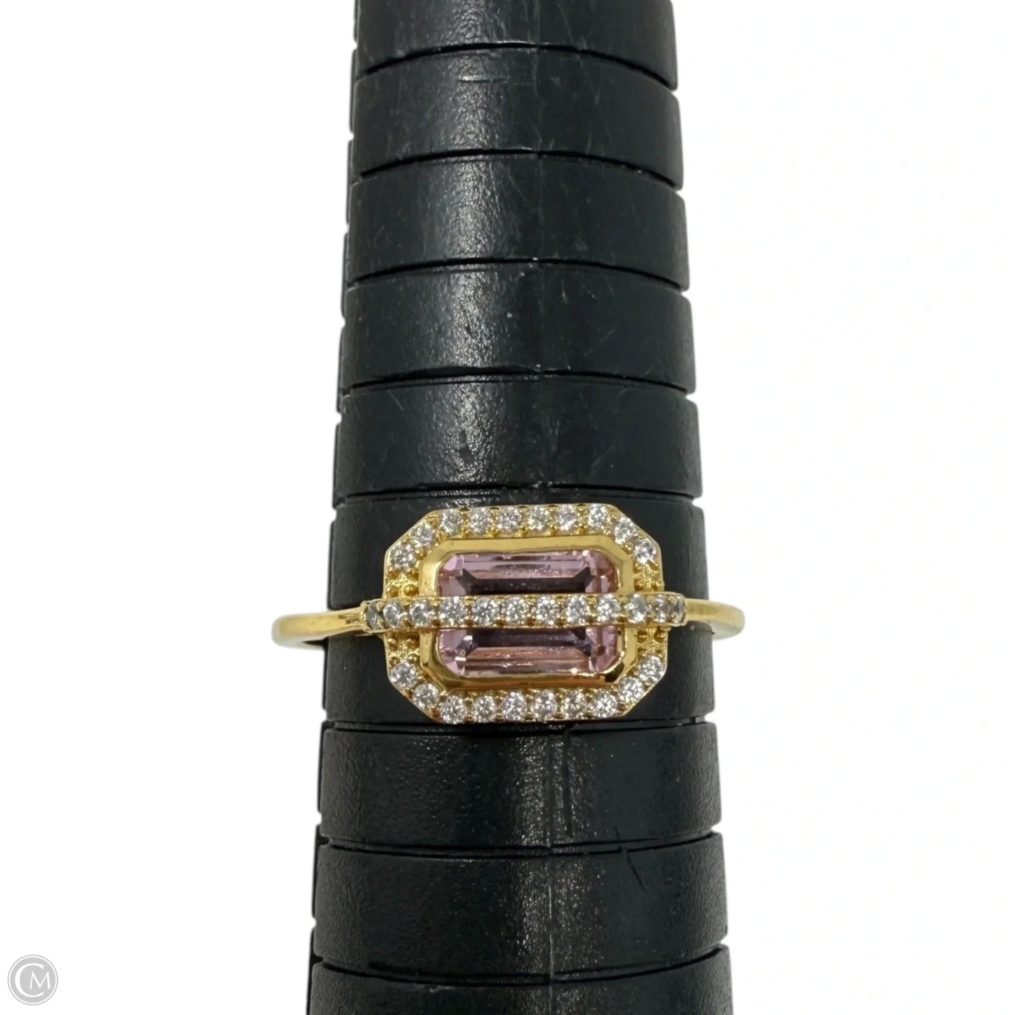 Gold Tone Pink & Clear Stone Statement Ring By EHC, Size: 8
