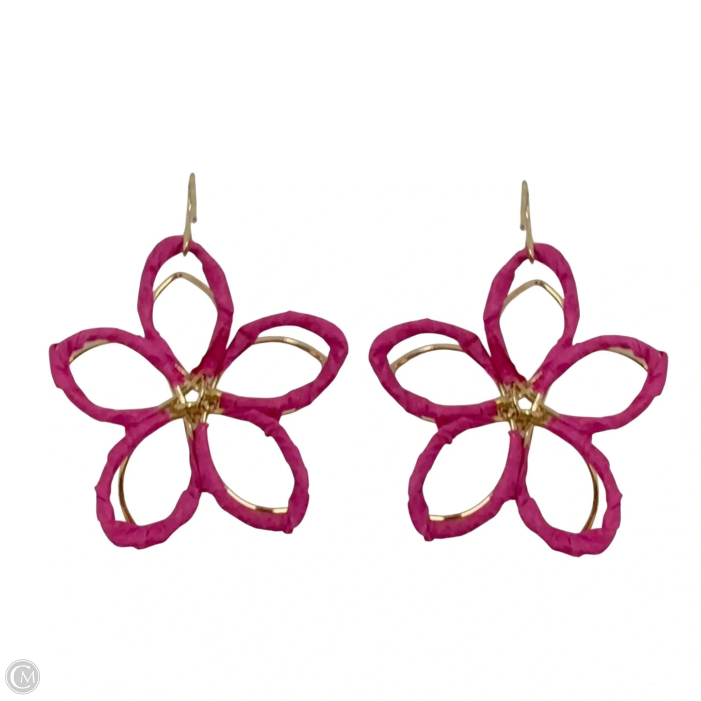 Gold Tone & Pink Wrapped Wire Flower Earrings